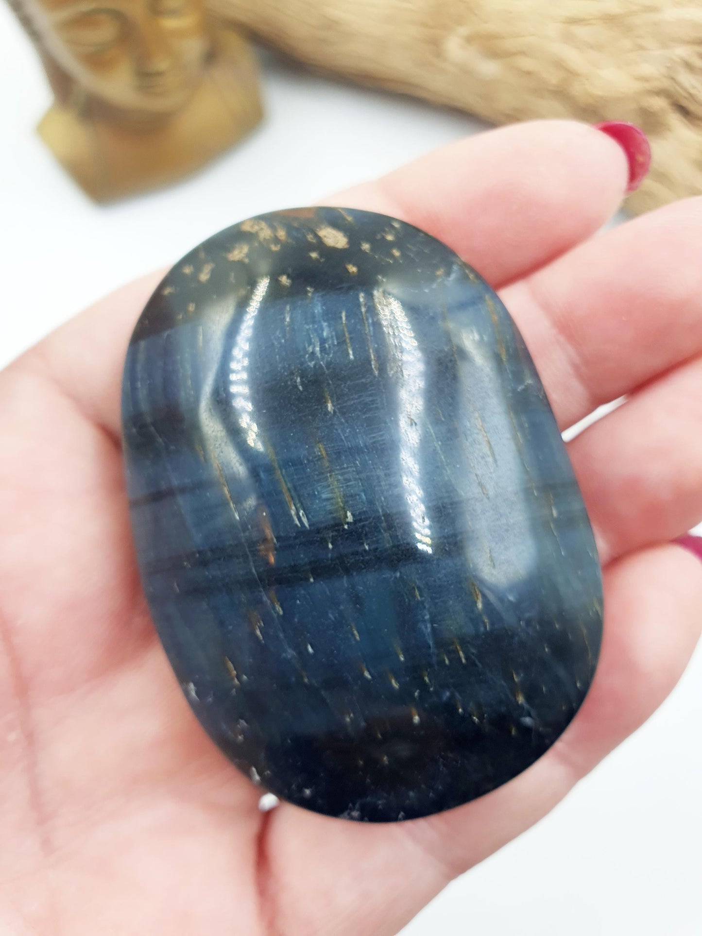 Flashy Blue Tiger's Eye Palm / Blue Tiger Eye Palm Stone / Pocket Crystal / Meditation Palm - 90g