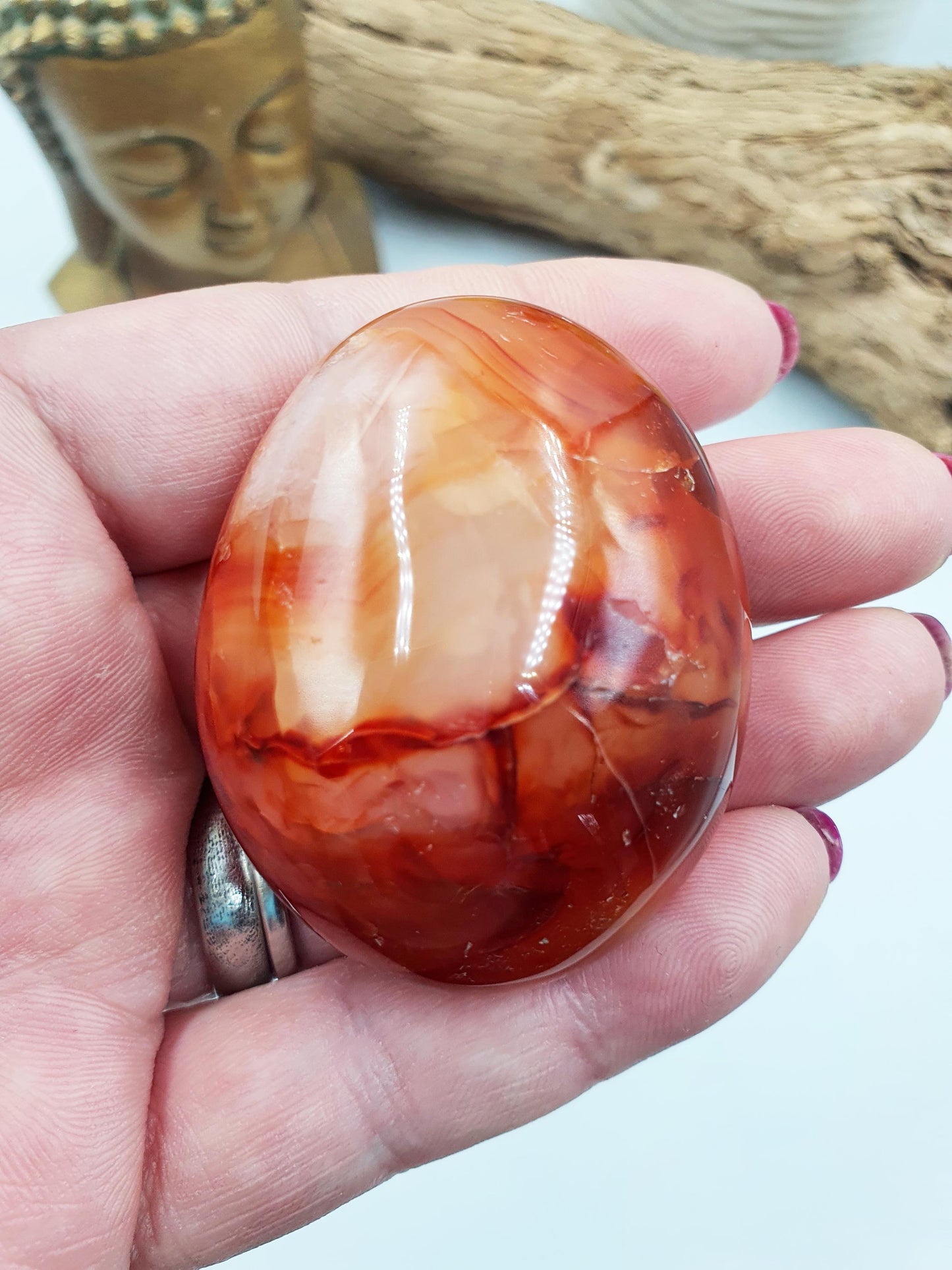 Beautiful Carnelian Palm / Carnelian Palm Stone / Carnelian Pocket Stone / Meditation Palm / Reiki Crystal Palm - 80g
