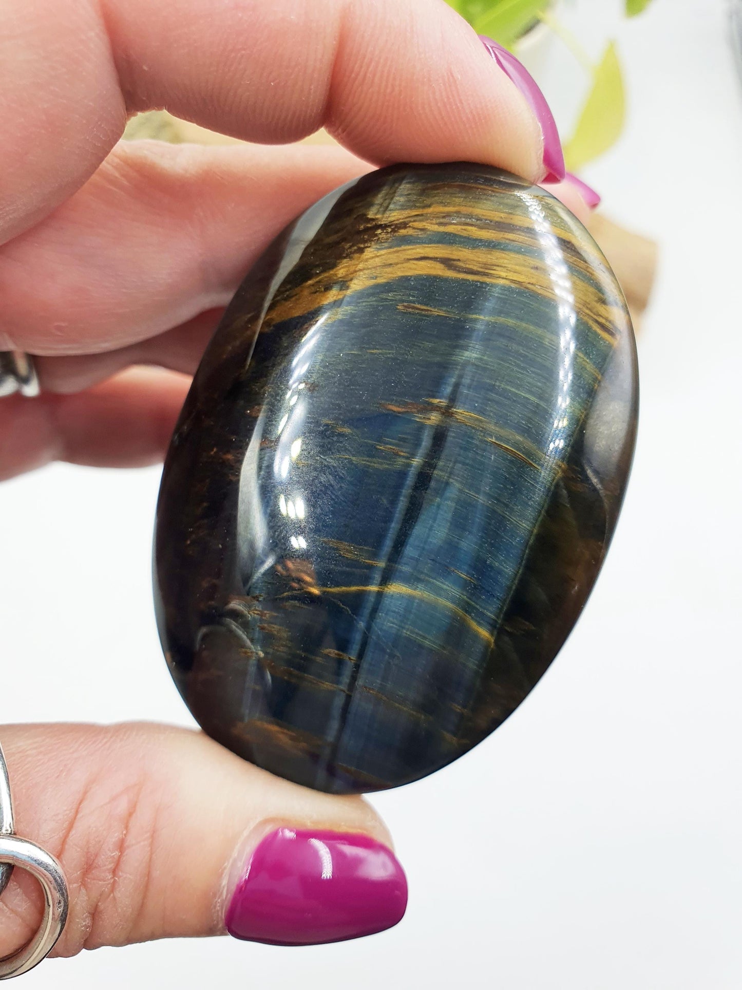 Stunning Blue Tiger's Eye Palm / Blue Tiger Eye Palm Stone / Pocket Crystal / Meditation Palm / Reiki Crystal Palm - 110g