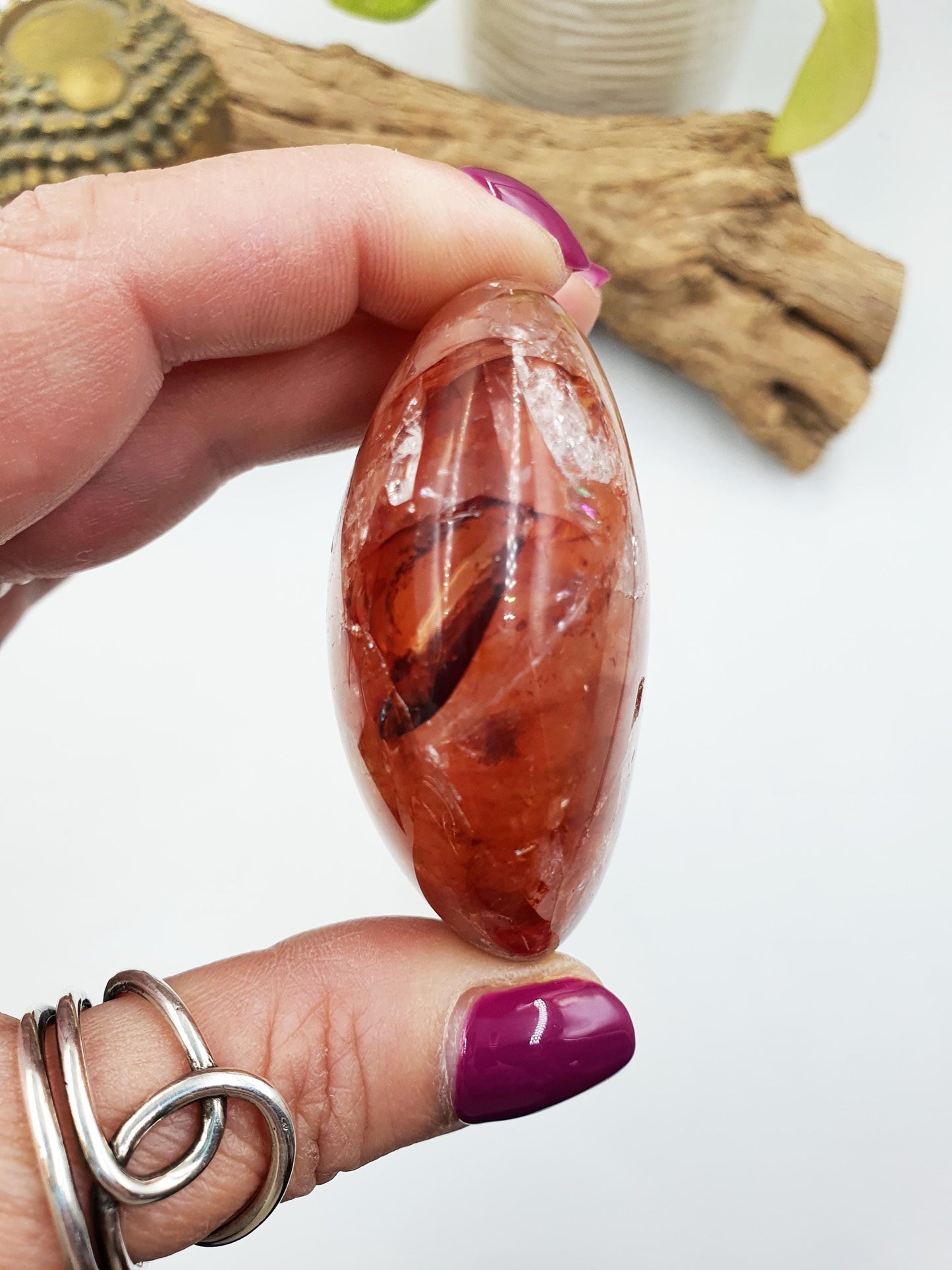 Sparkly Fire Quartz Palm with rainbows / Hematoid Quartz Palm / Healing Palm Stone / Meditation Palm / Reiki Crystal Palm - 140g