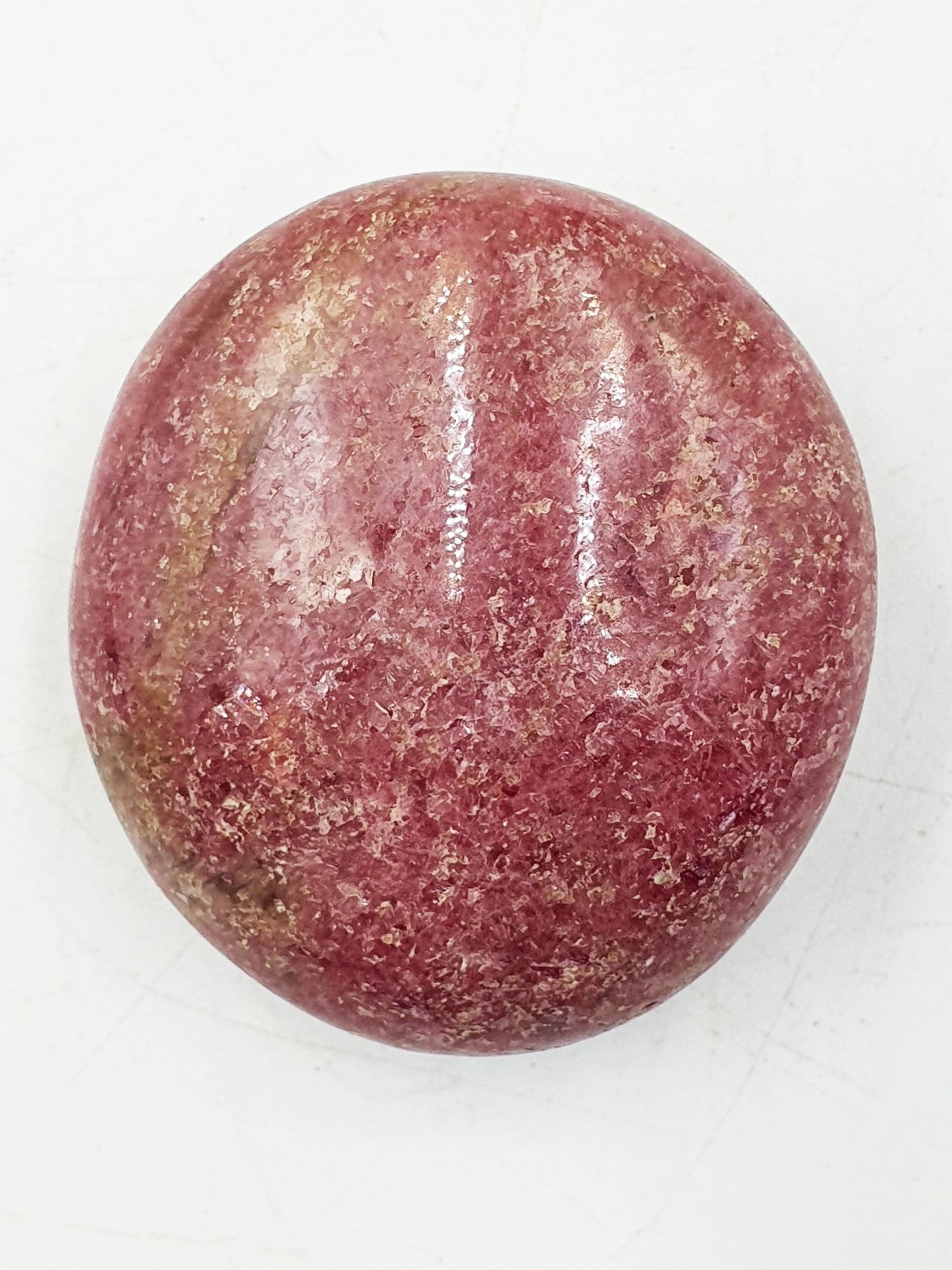 Round Pretty Rhodonite Palm Stone / Rhodonite Palm / Pocket Crystal / Meditation Palm / Reiki Crystal Palm - 110g