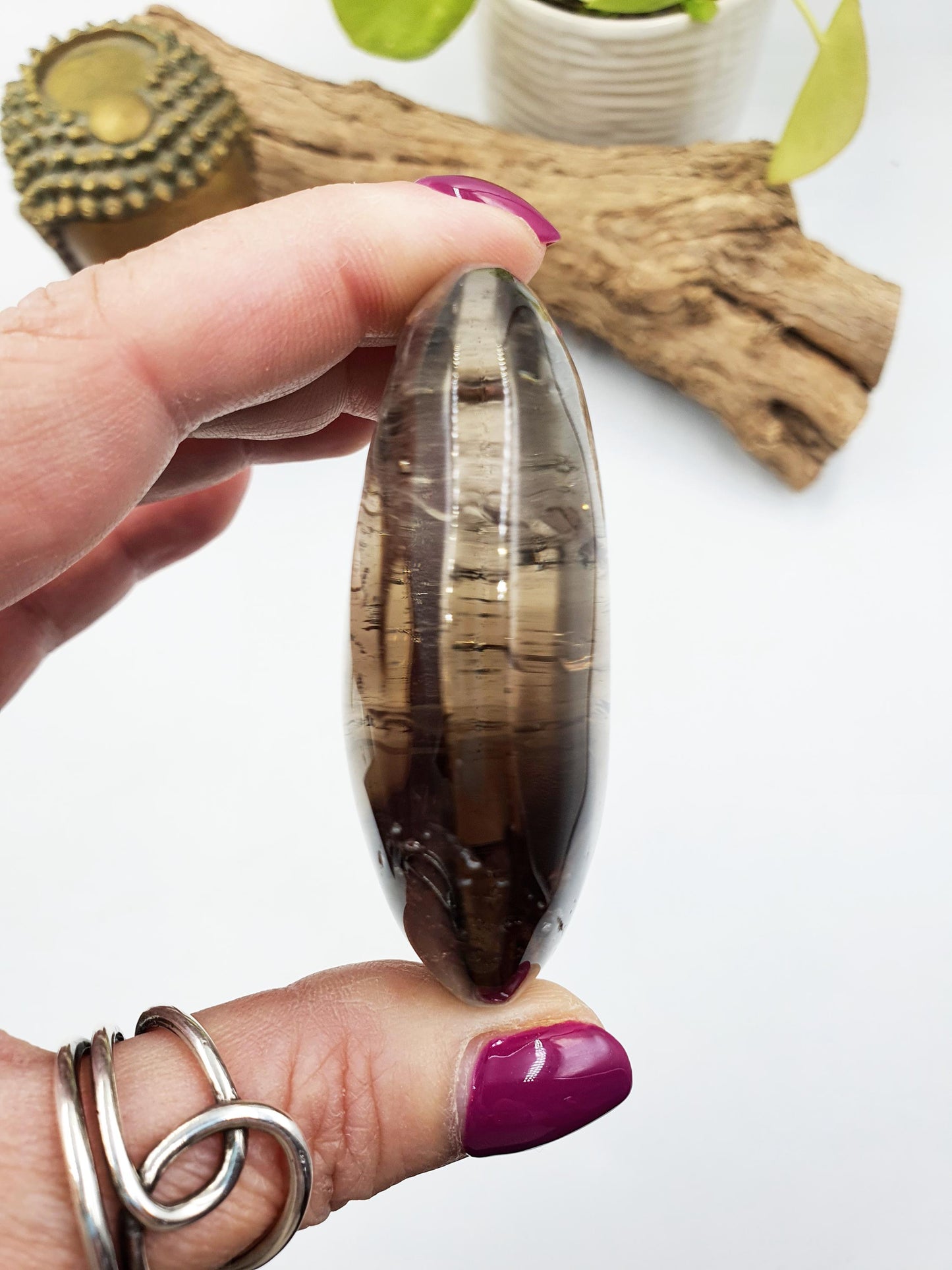 Unique Large Smoky Quartz Palm with rainbows / Smoky Quartz Palm Stone / Meditation Palm / Reiki Crystal Palm - 135g