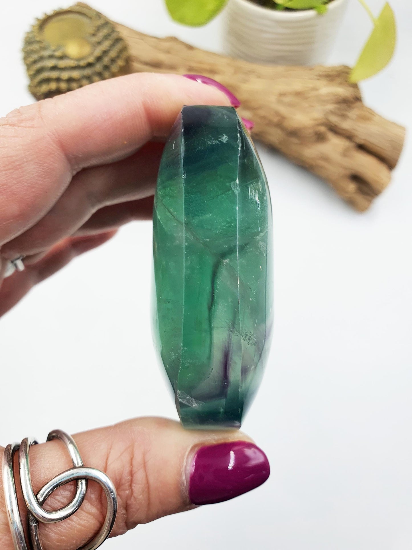 Flashy Fluorite Palm with Rainbows / Fluorite Palm Stone / Large Purple and Green Fluorite Palm Stone / Meditation Palm - 175g