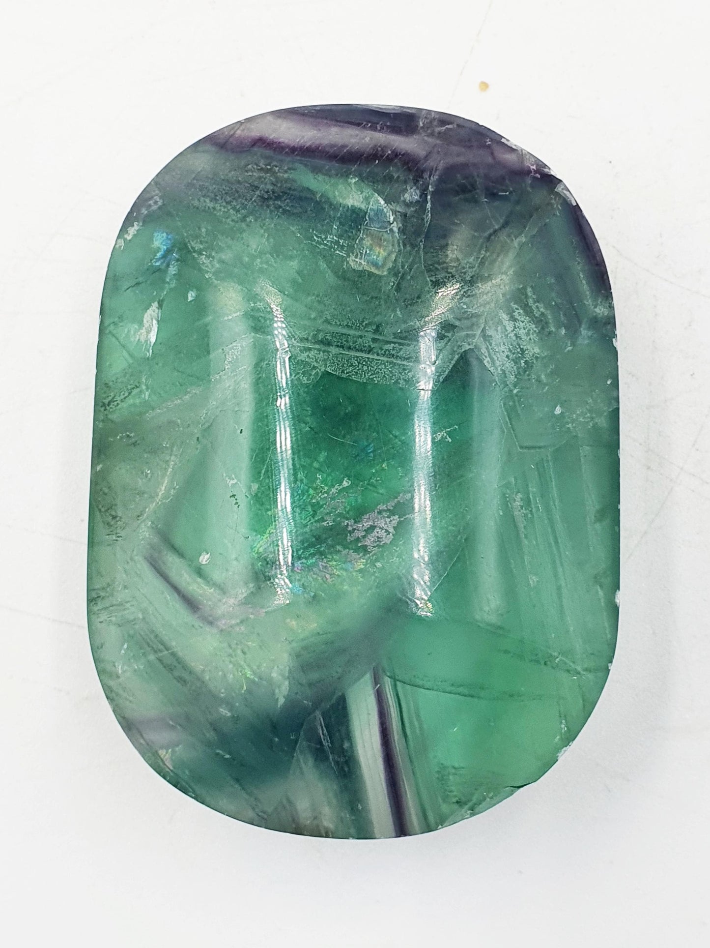 Flashy Fluorite Palm with Rainbows / Fluorite Palm Stone / Large Purple and Green Fluorite Palm Stone / Meditation Palm - 175g