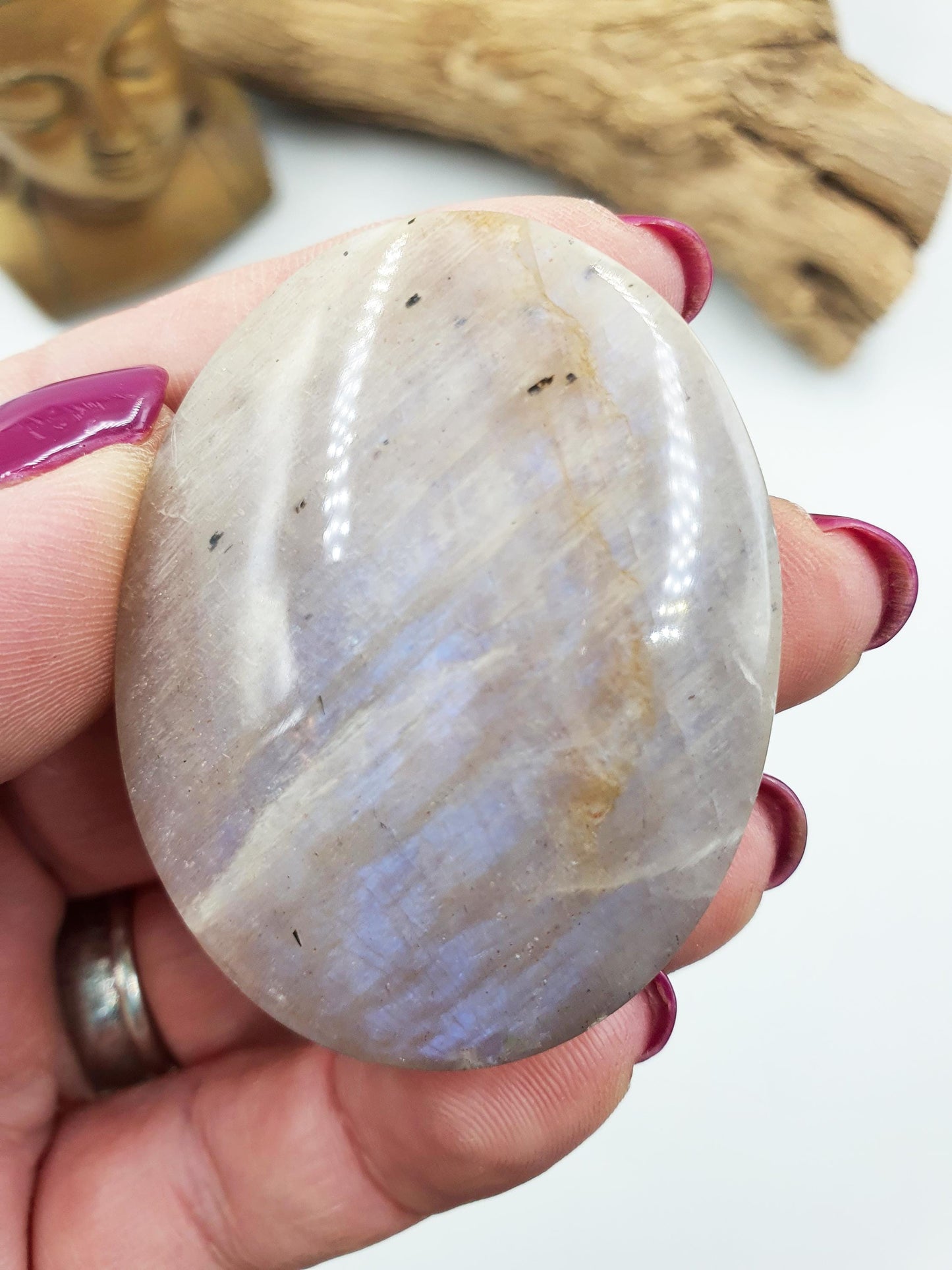 Beautiful Flashy Blue Moonstone and Sunstone Palm / Sunstone and Moonstone Palm Stone / Reiki Crystal / Meditation Palm - 50g