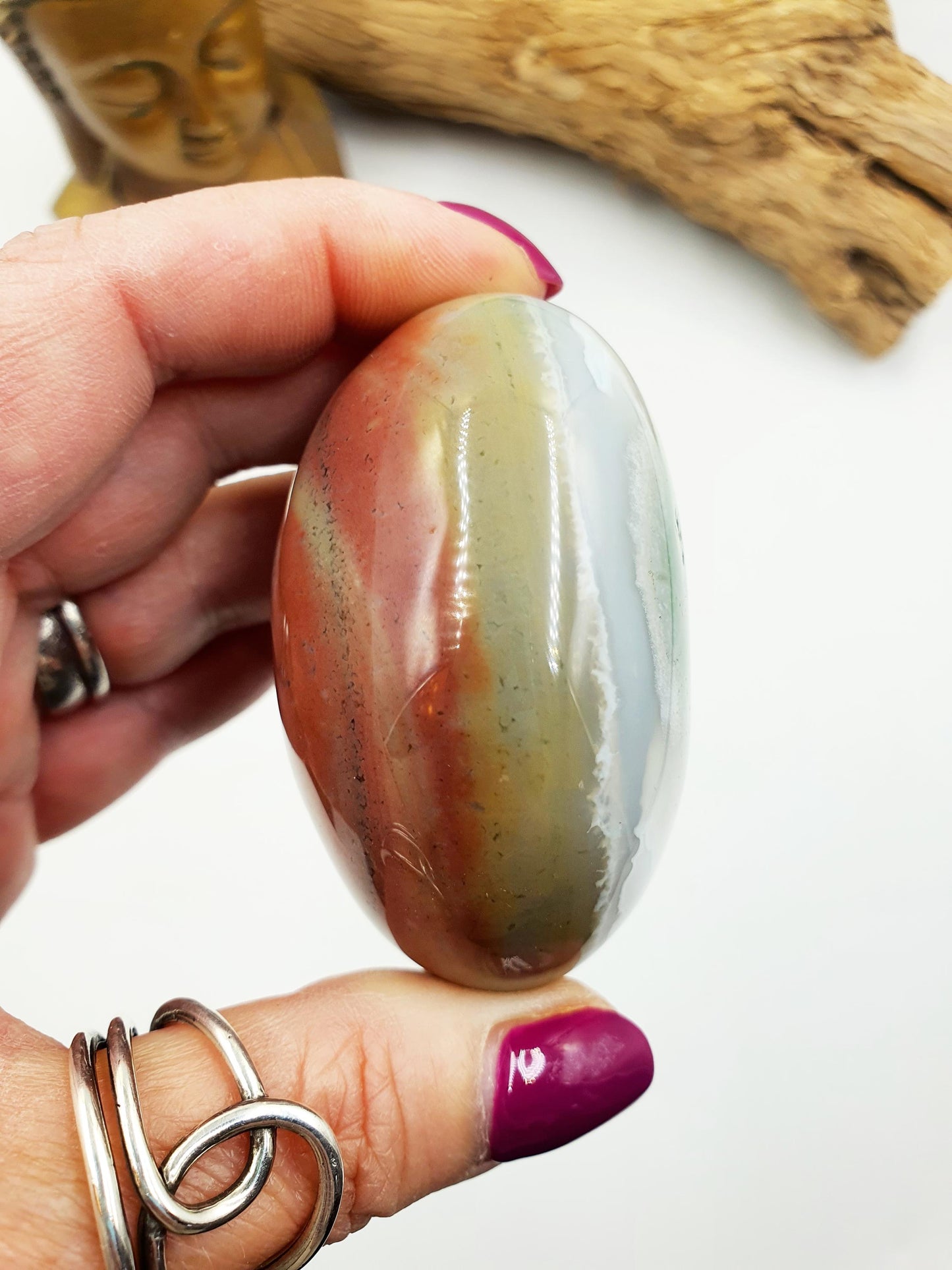 Large Ocean Jasper Palm / Ocean Jasper Palm stone / Colourful OJ Palm / Meditation Palm - 210g
