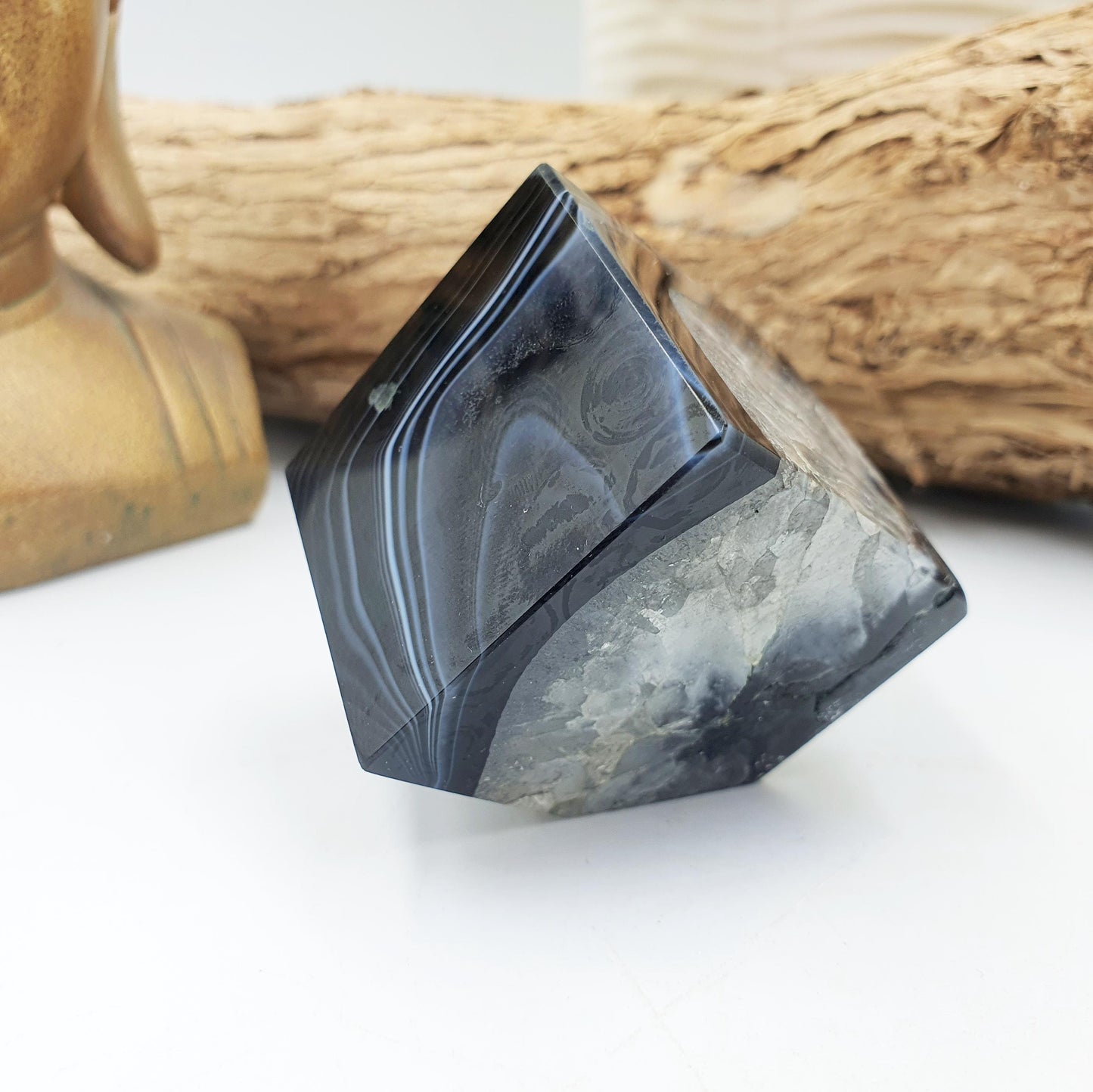 Black Banded Agate Drusy Cube / Black Striped Agate Crystal Cube / Black Agate Crystal Square - 165g