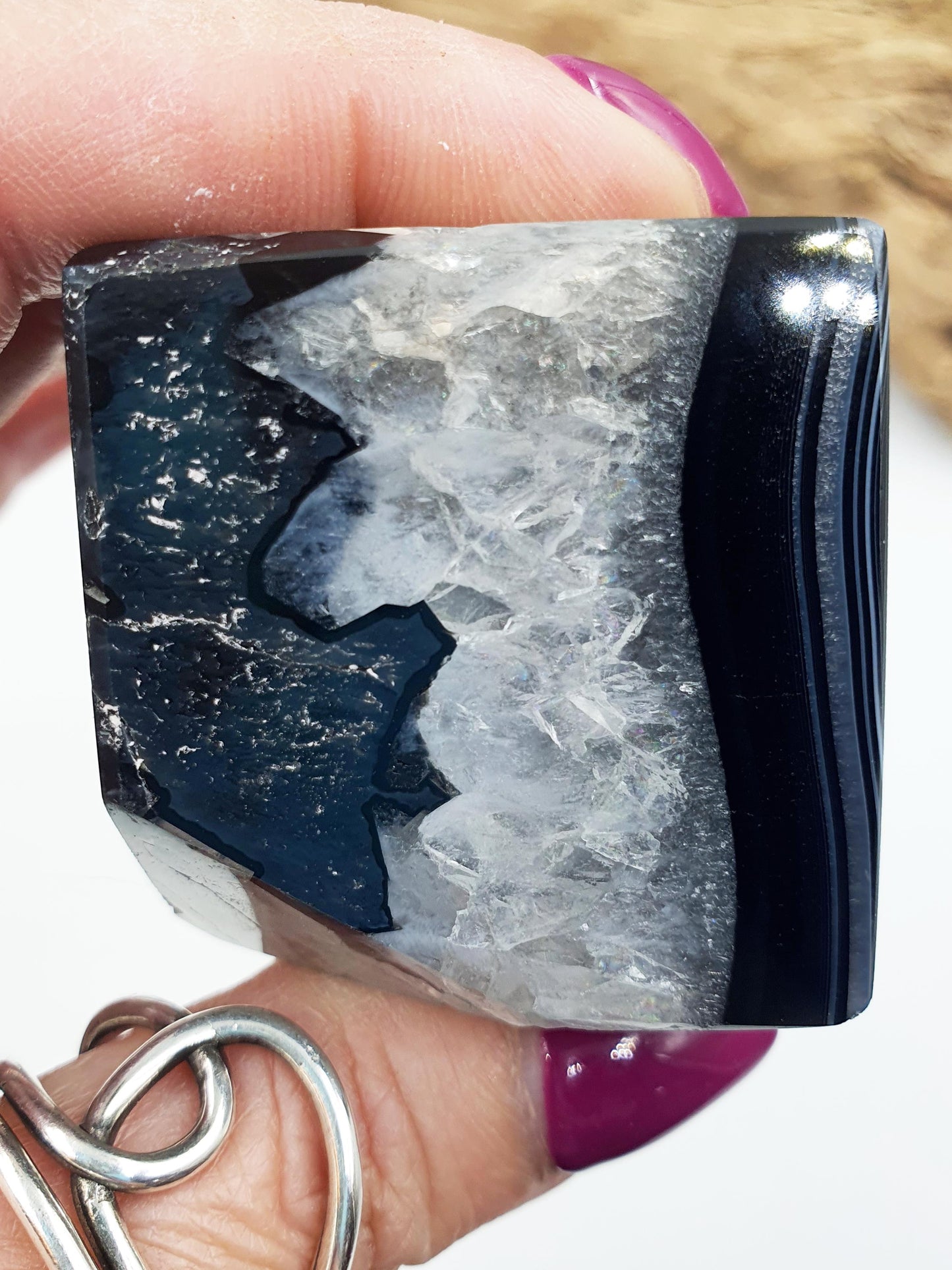 Black Banded Agate Drusy Cube / Black Striped Agate Crystal Cube / Black Agate Crystal Square - 165g