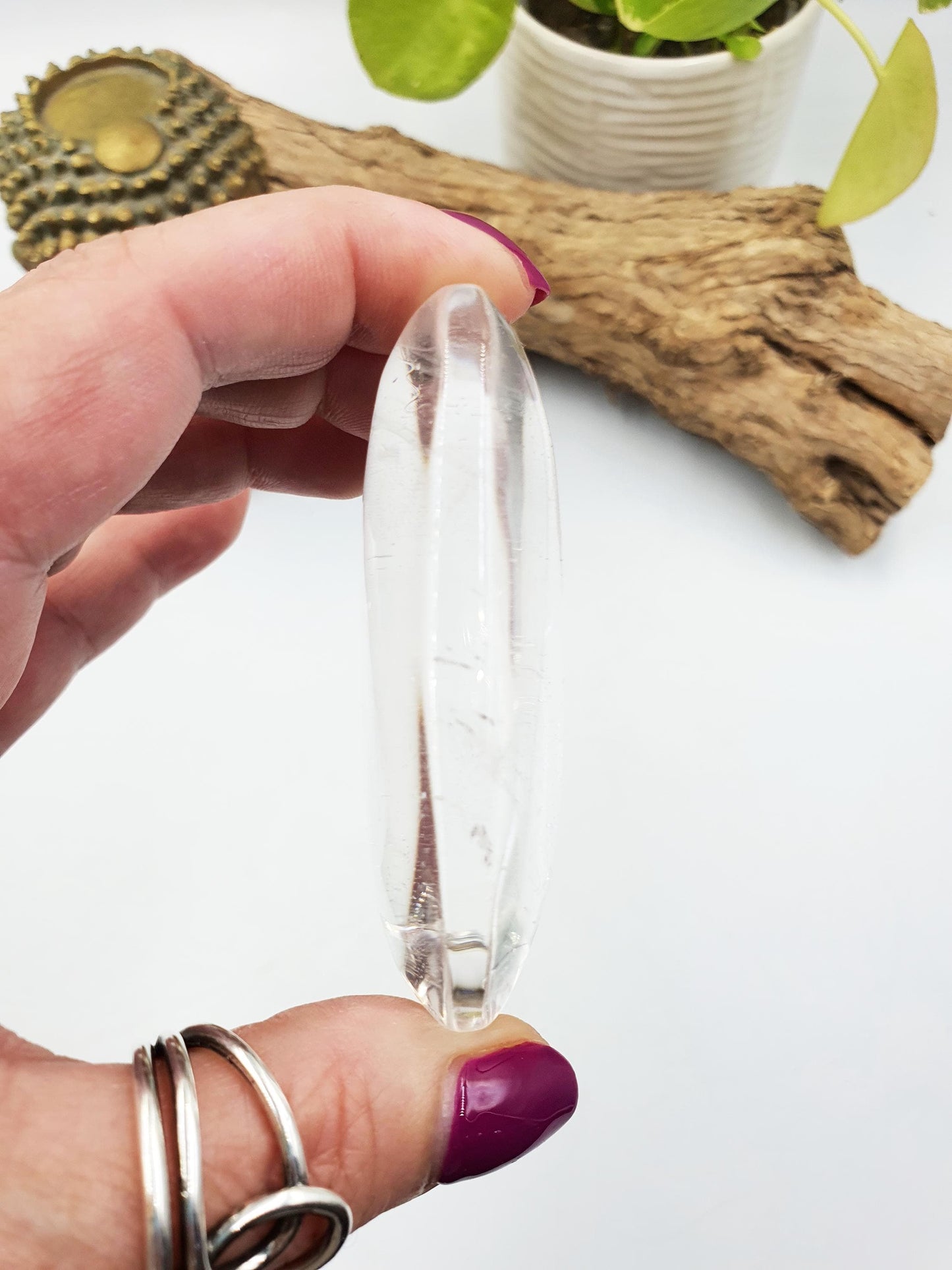 Beautiful Clear Quartz Palm/ Clear Quartz Palm Stone with delicate inclusions / Meditation Palm / Reiki Crystal Palm - 100g