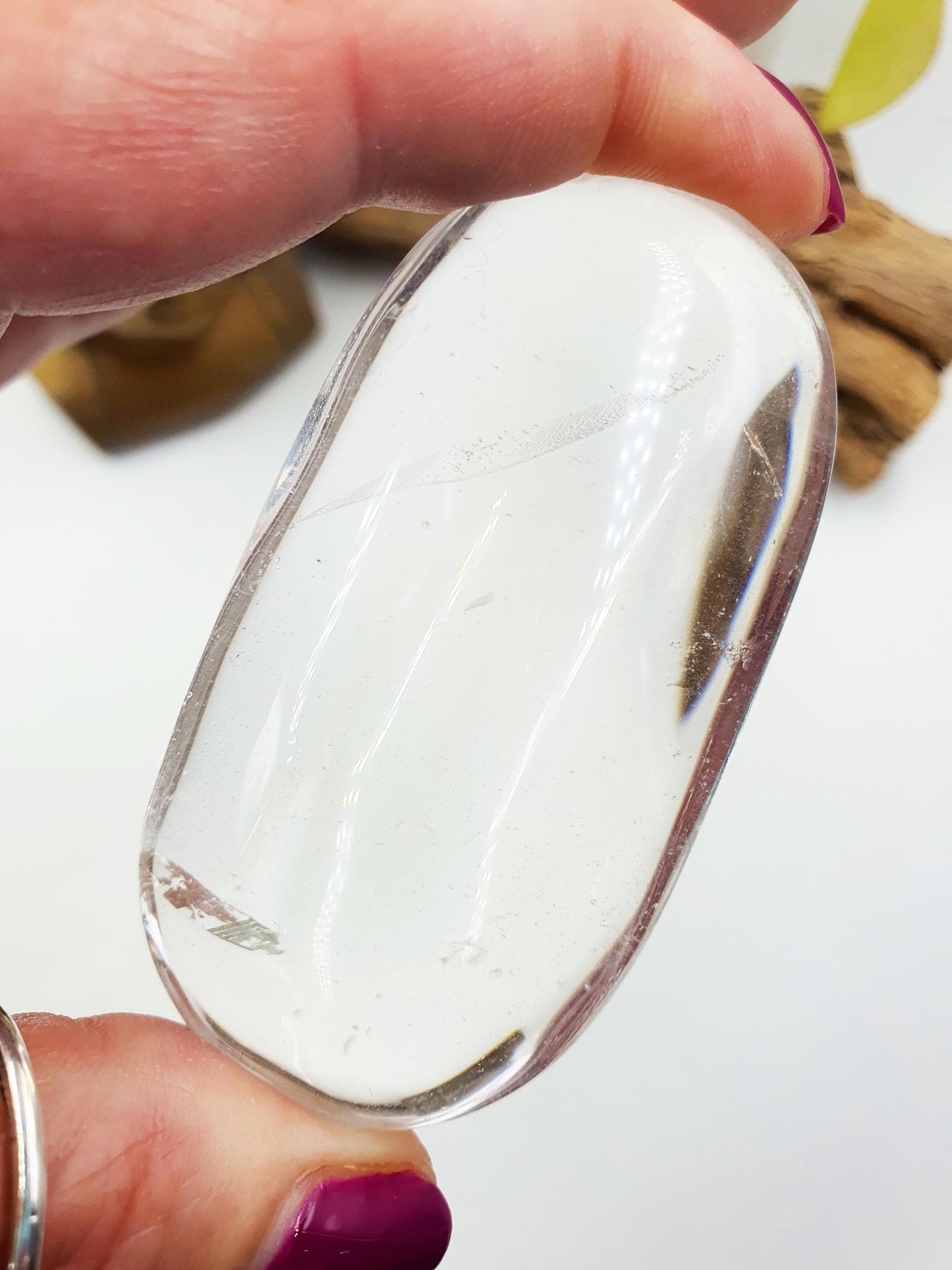 Beautiful Clear Quartz Palm/ Clear Quartz Palm Stone with delicate inclusions / Meditation Palm / Reiki Crystal Palm - 100g