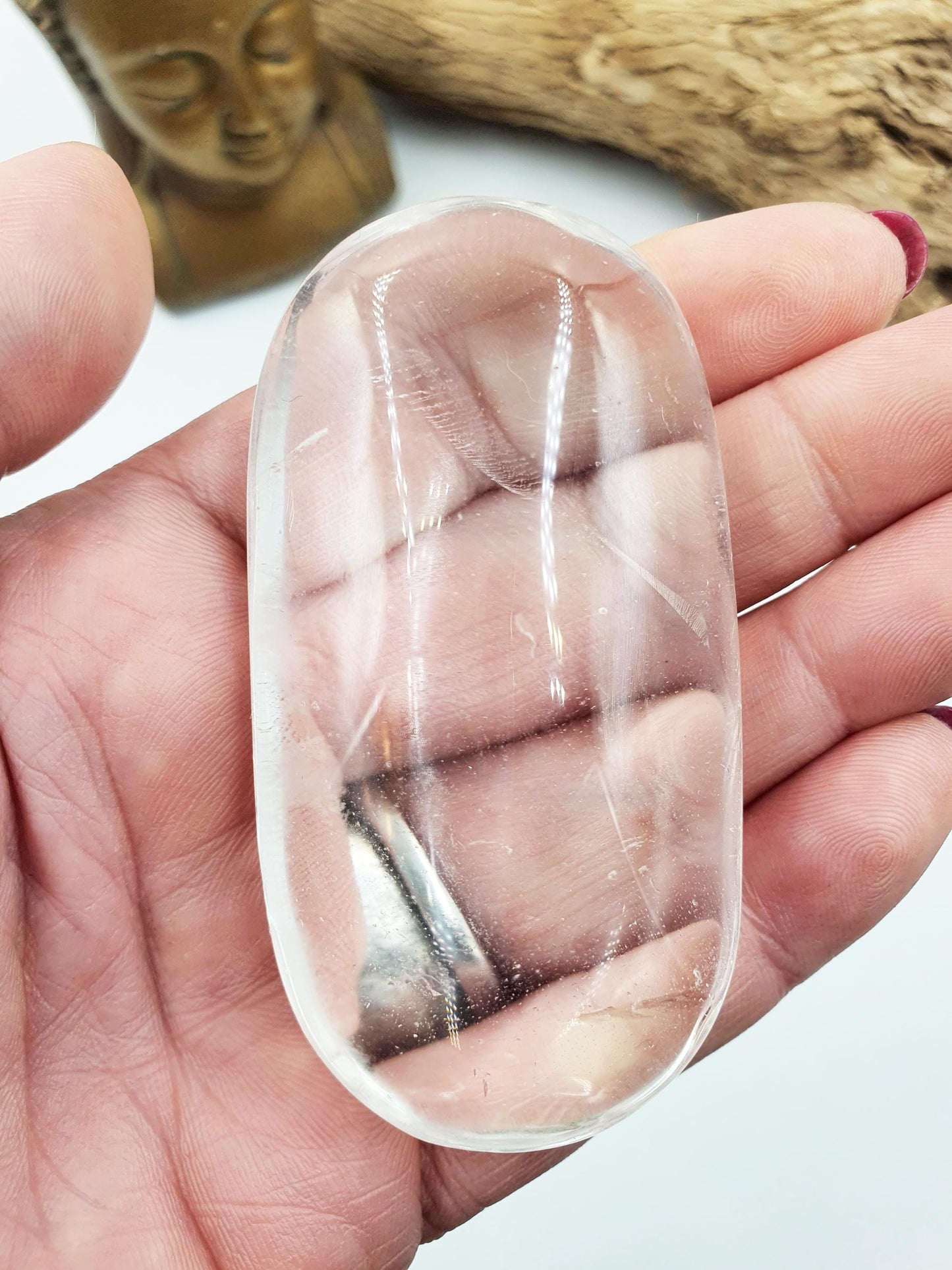Beautiful Clear Quartz Palm/ Clear Quartz Palm Stone with delicate inclusions / Meditation Palm / Reiki Crystal Palm - 100g