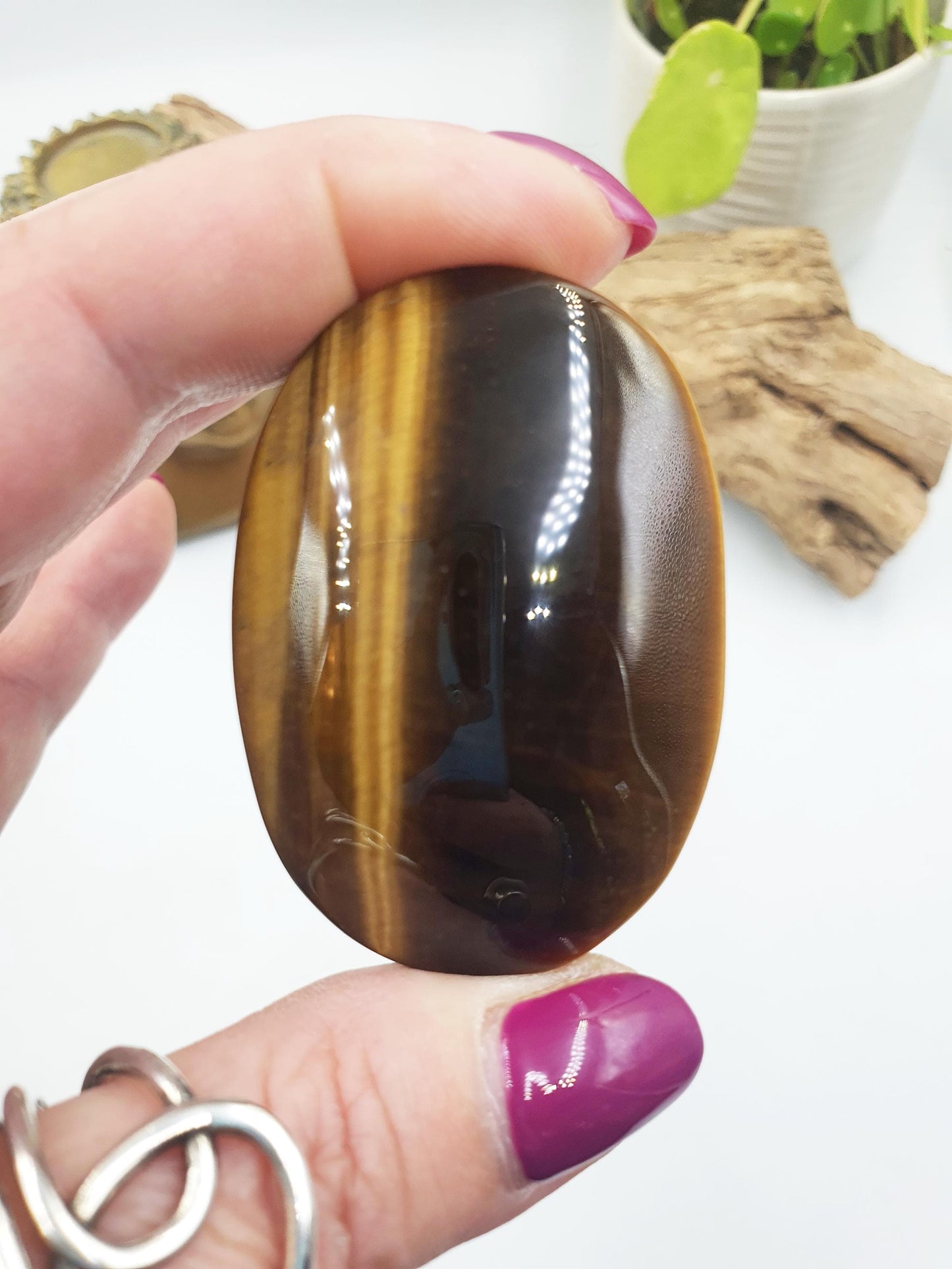 High Grade Yellow Tigers Eye Palm Stone - Protection & Courage Crystal - 70g