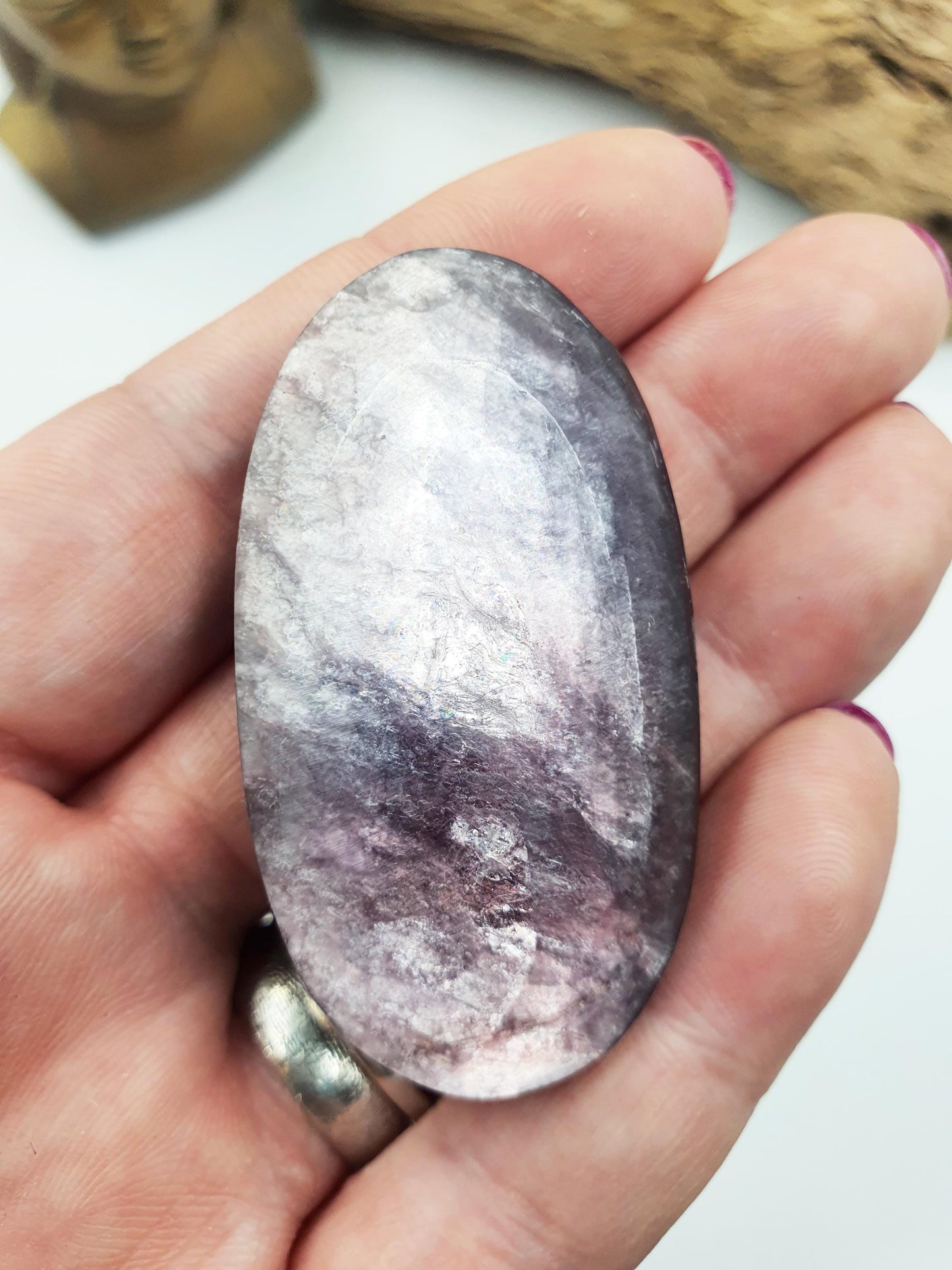 High Grade Purple Mica Palm / Purple Mica Palm Stone / Lepidolite Palm / Meditation Palm / Reiki Crystal Palm - 40g