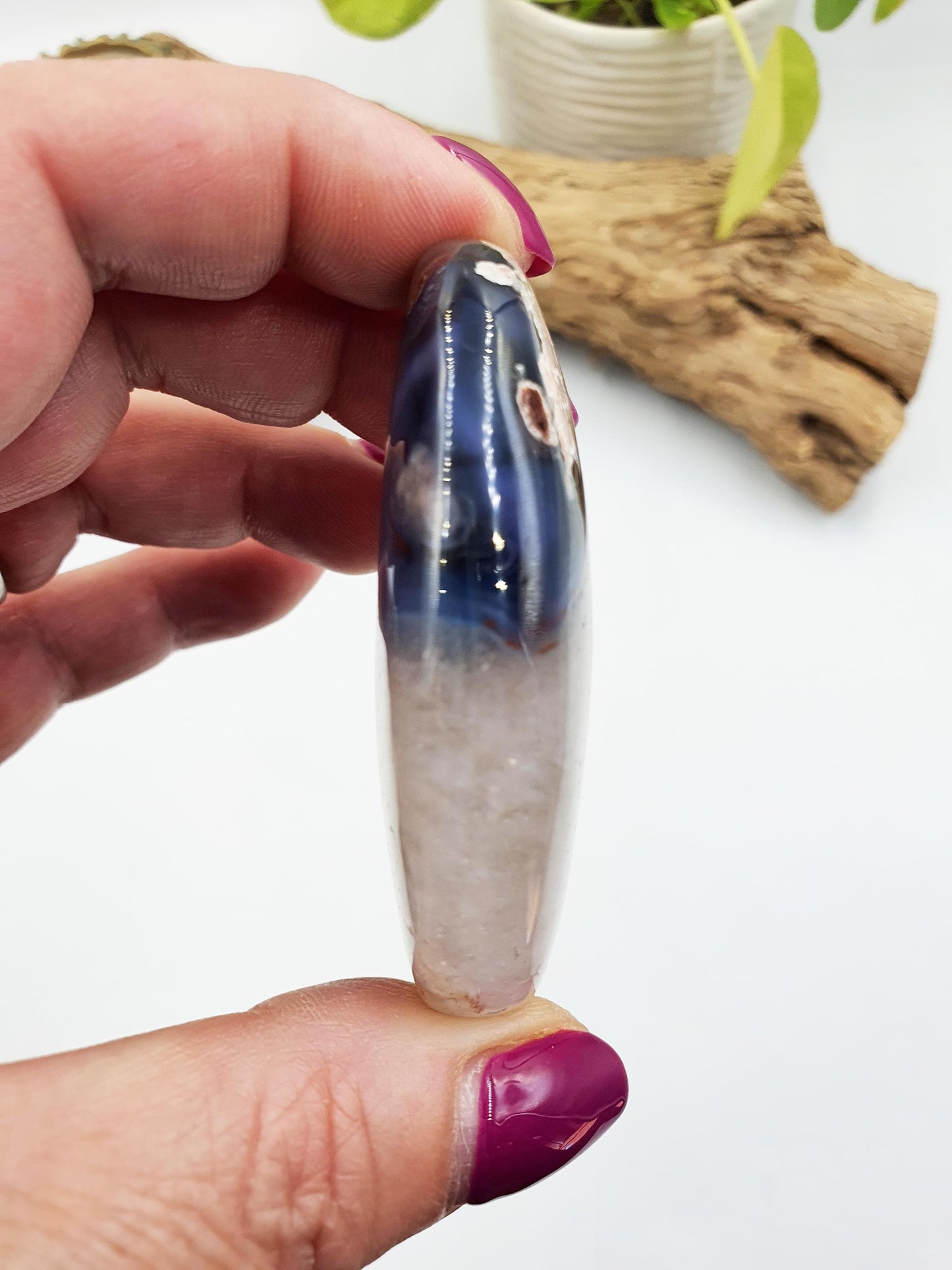 Unique Blue Flower Agate Palm Stone - Sakura Nurturing & Growth Crystal - 70g