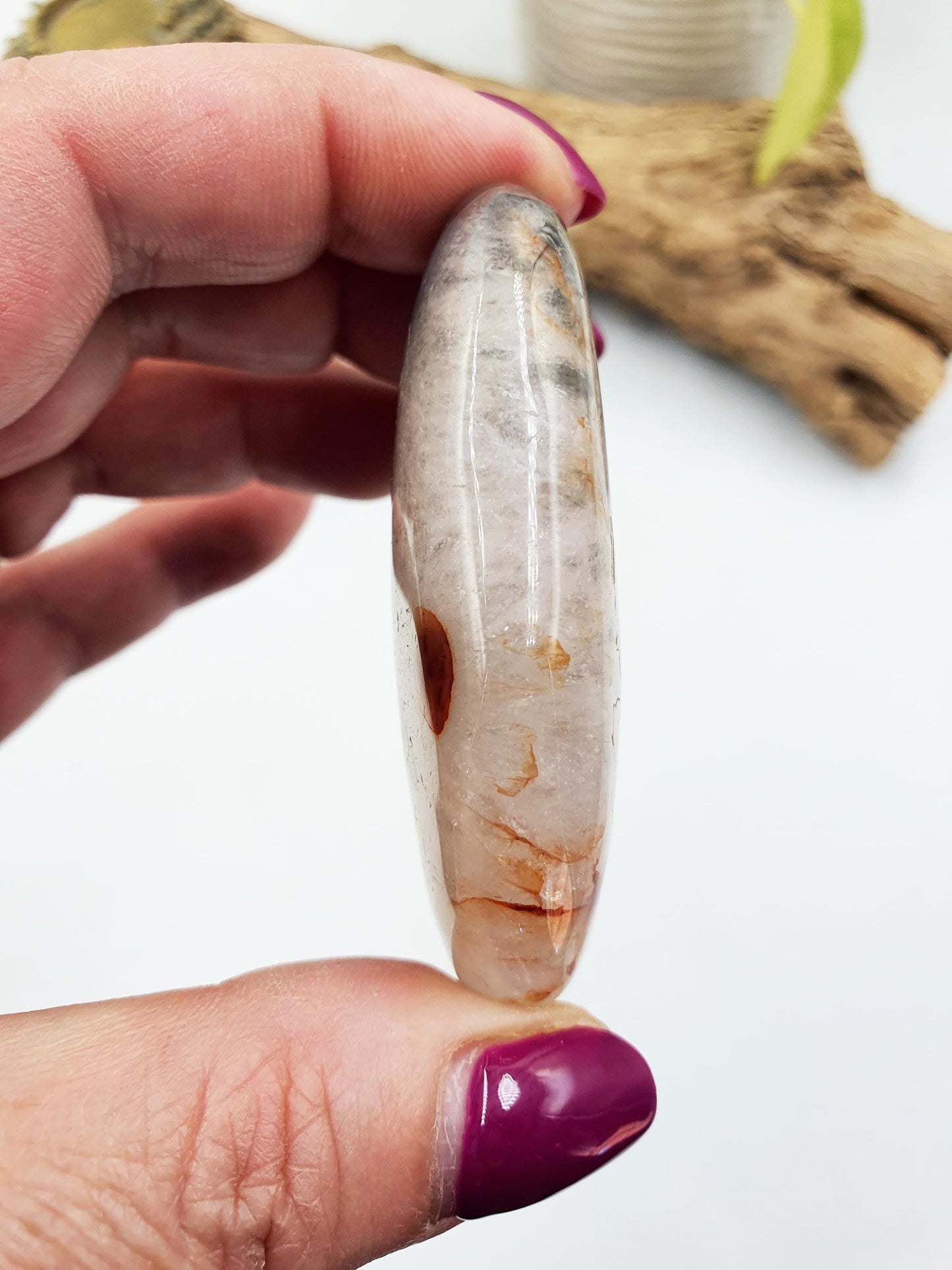 Unique Blue Flower Agate Palm Stone - Sakura Nurturing & Growth Crystal - 70g