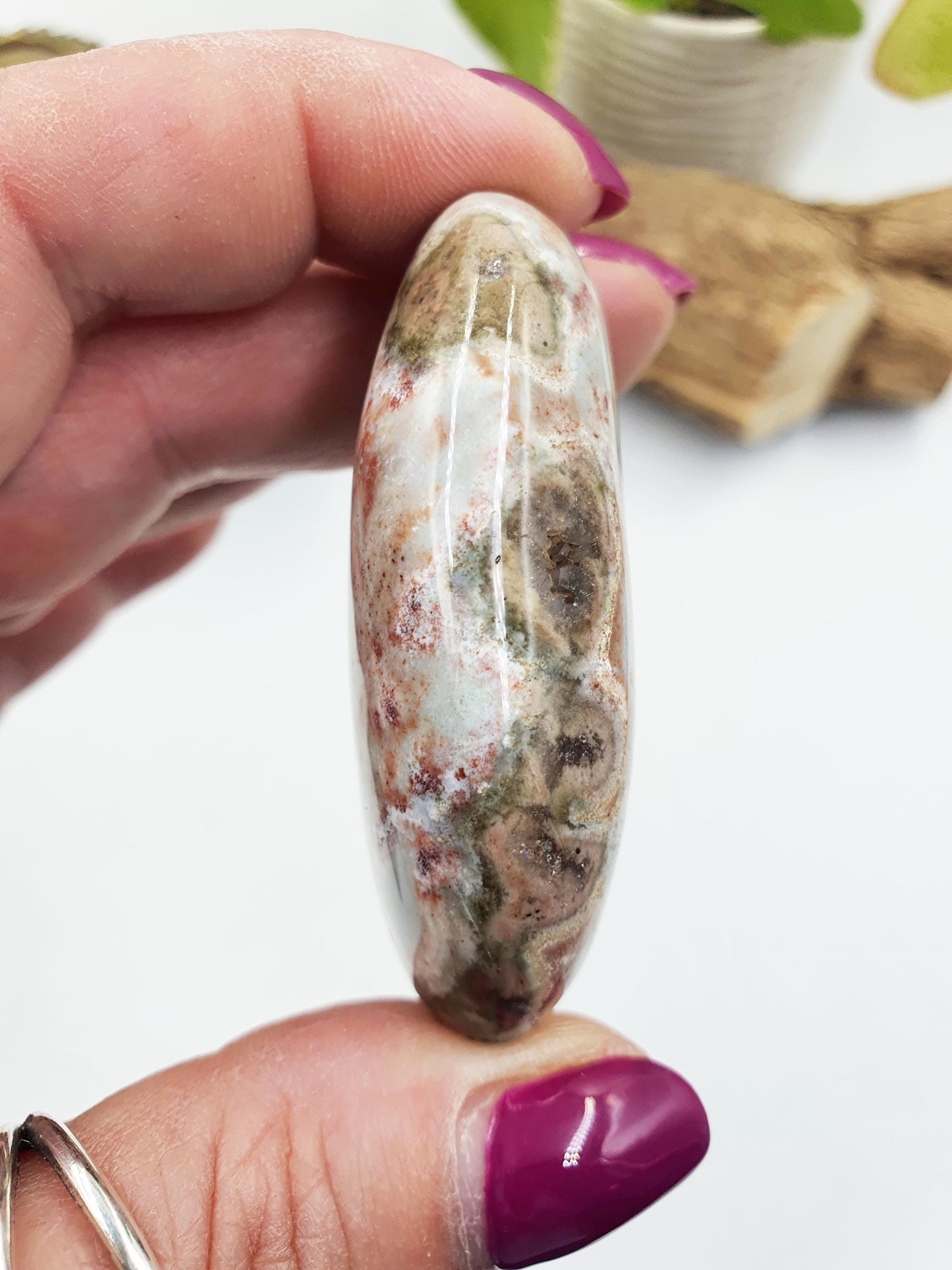 Unique Ocean Jasper Palm - Joy & Renewal Healing Crystal - 55g
