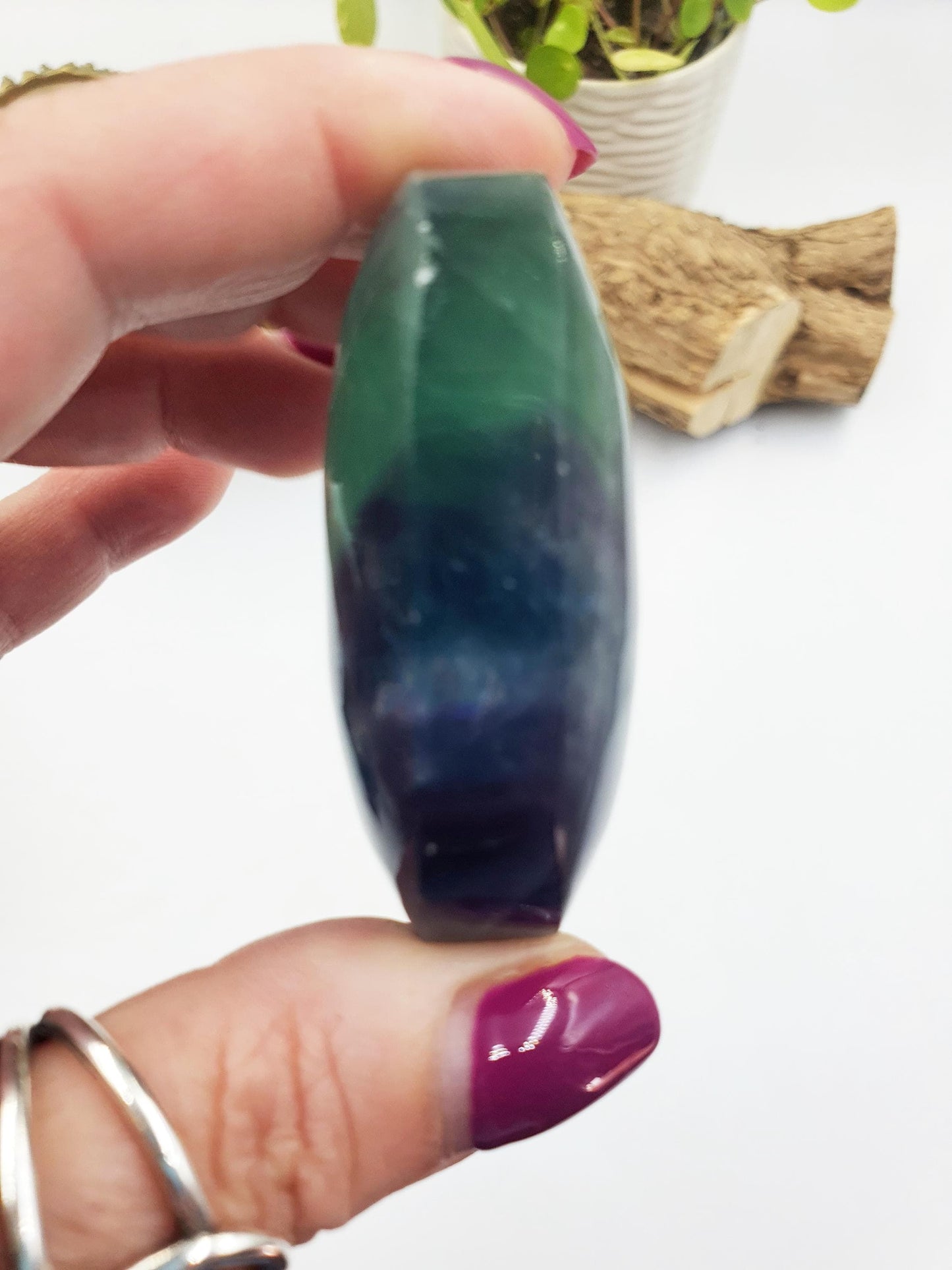 Rainbow Fluorite Palm Stone - Focus and Clarity Healing Crystal - 115g