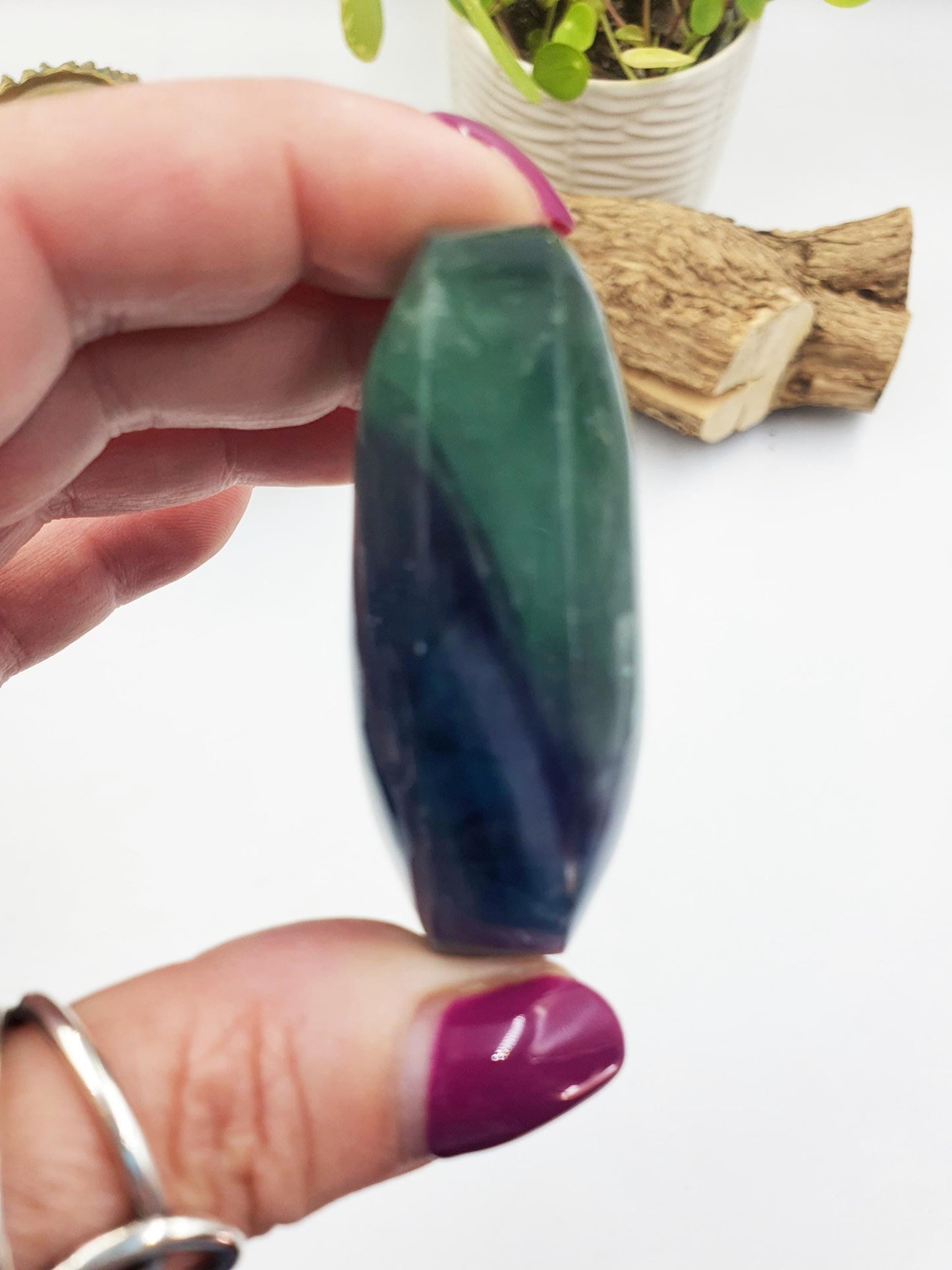 Rainbow Fluorite Palm Stone - Focus and Clarity Healing Crystal - 115g