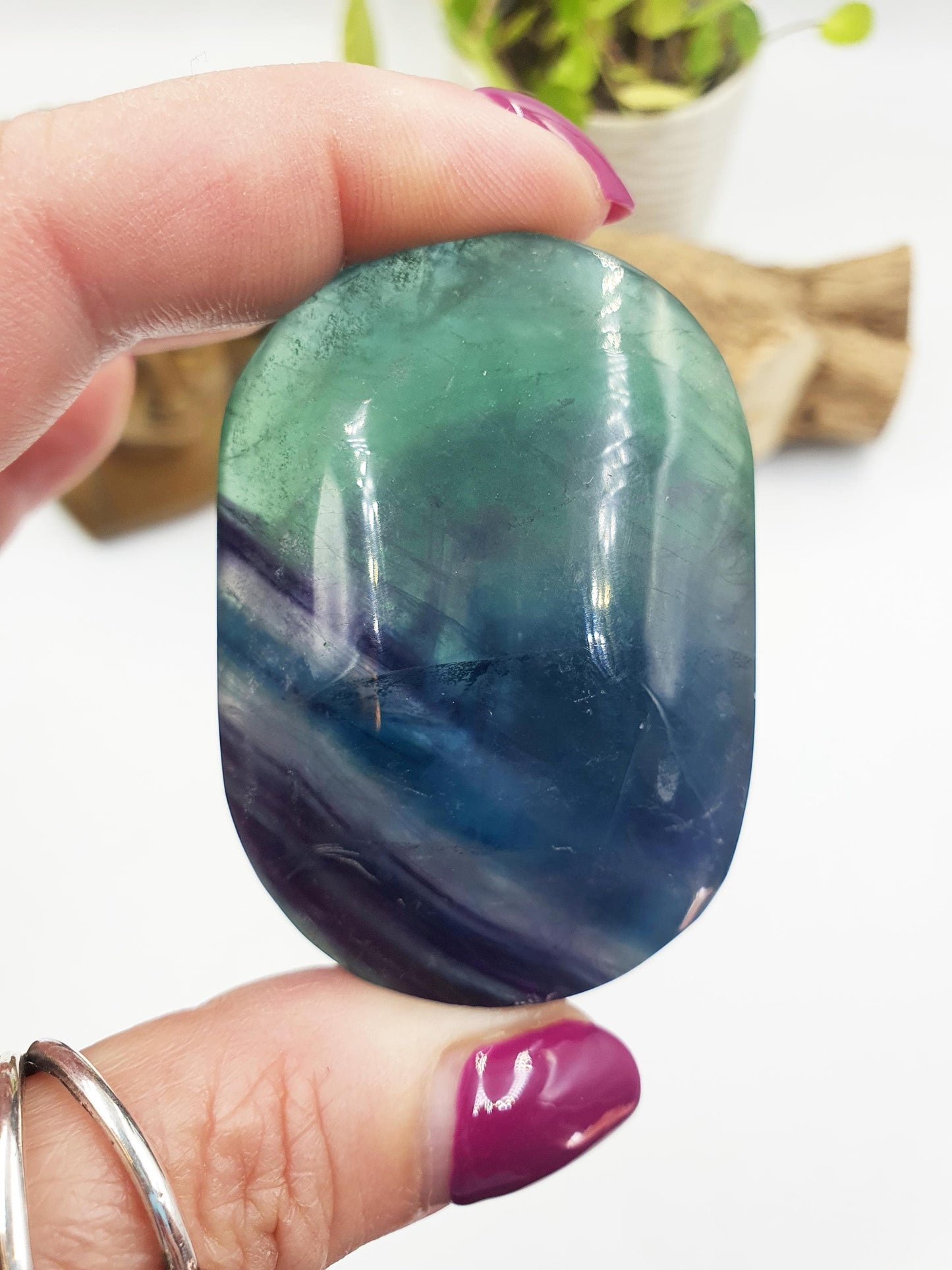 Rainbow Fluorite Palm Stone - Focus and Clarity Healing Crystal - 115g