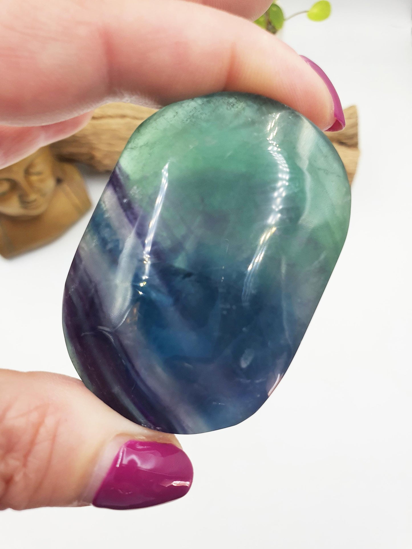 Rainbow Fluorite Palm Stone - Focus and Clarity Healing Crystal - 115g