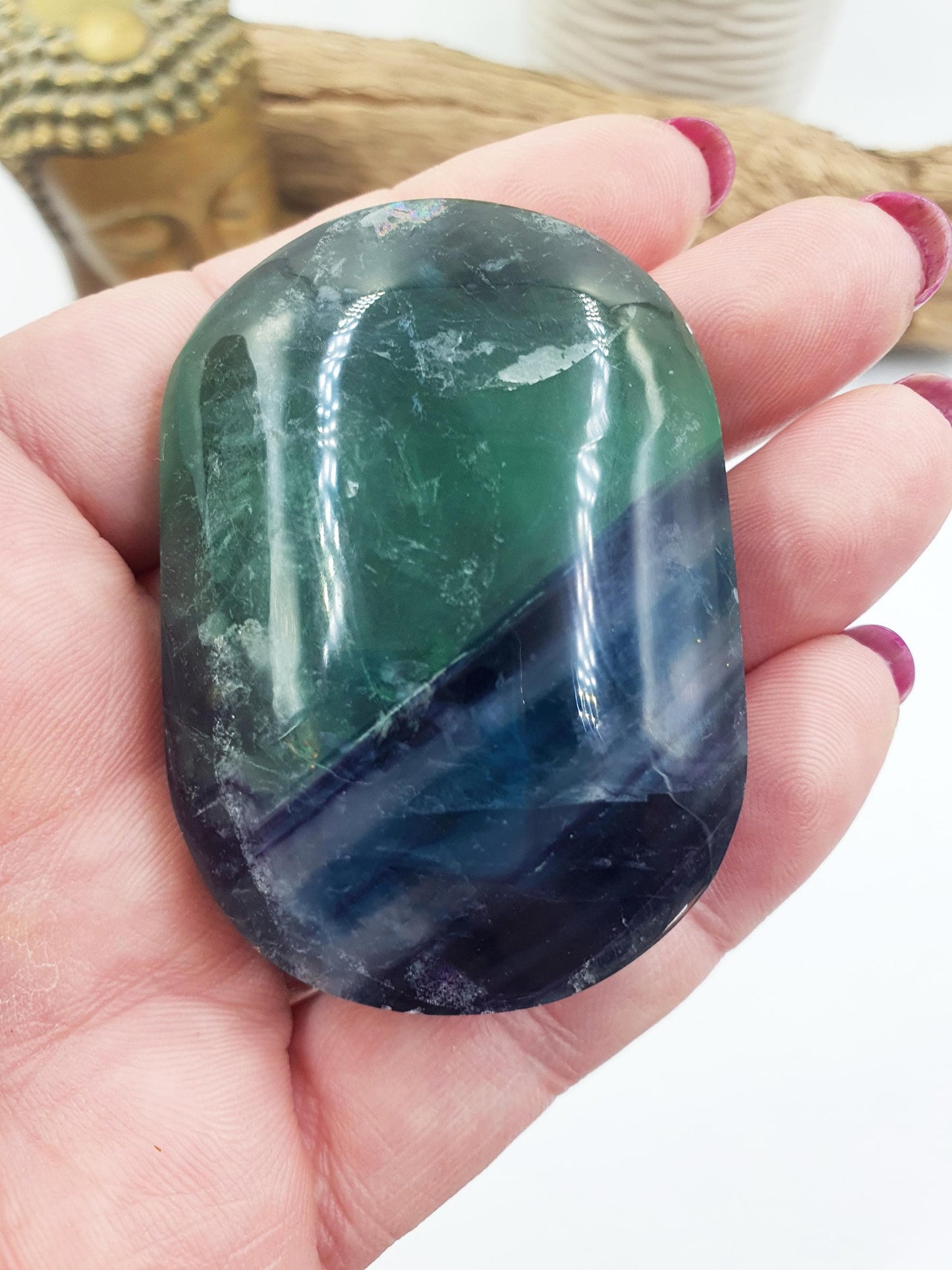 Rainbow Fluorite Palm Stone - Focus and Clarity Healing Crystal - 115g