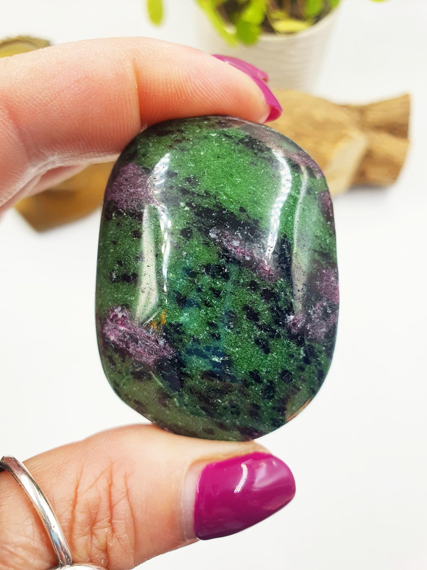 Ruby in Zoisite Palm Stone - Heart Chakra & Vitality Healing Crystal - 95g