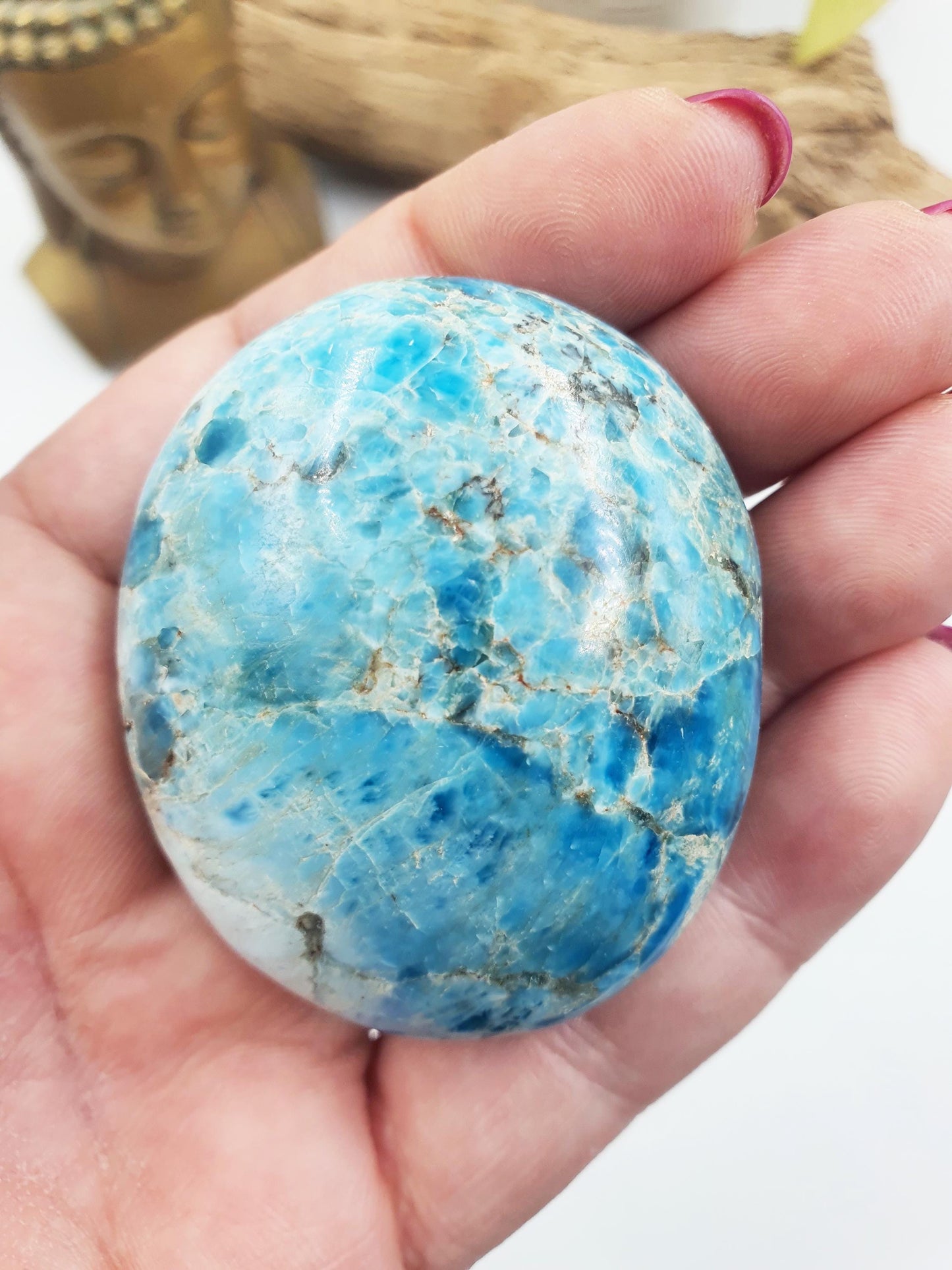 Large Blue Apatite Palm / Blue Apatite Palm Stone / Pocket Crystal / Meditation Palm / Reiki Crystal Palm - 120g