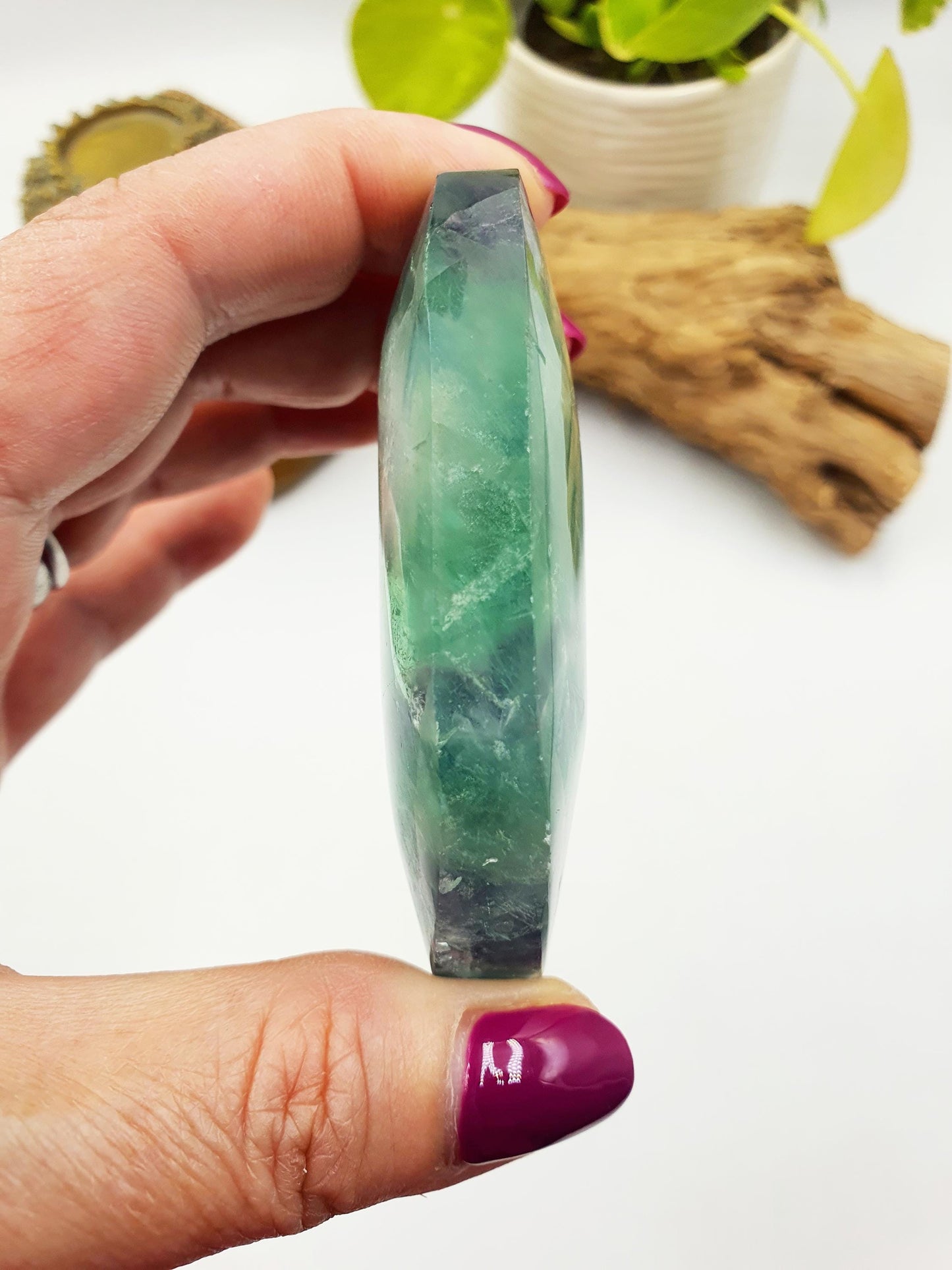 Large Flashy Fluorite Palm with rainbows / Fluorite Palm Stone / Purple and Green Fluorite Palm Stone / Meditation Palm - 135g