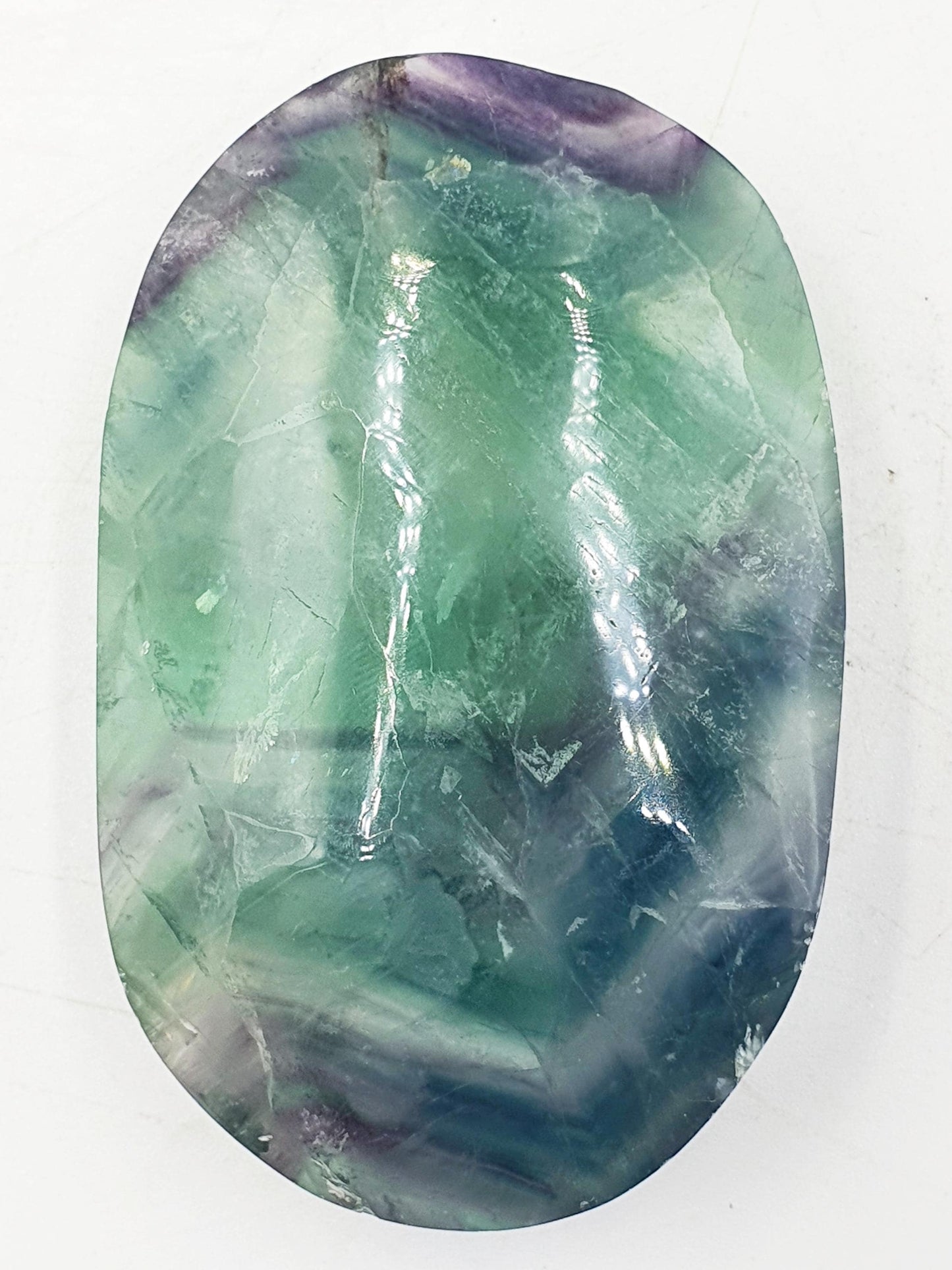 Large Flashy Fluorite Palm with rainbows / Fluorite Palm Stone / Purple and Green Fluorite Palm Stone / Meditation Palm - 135g