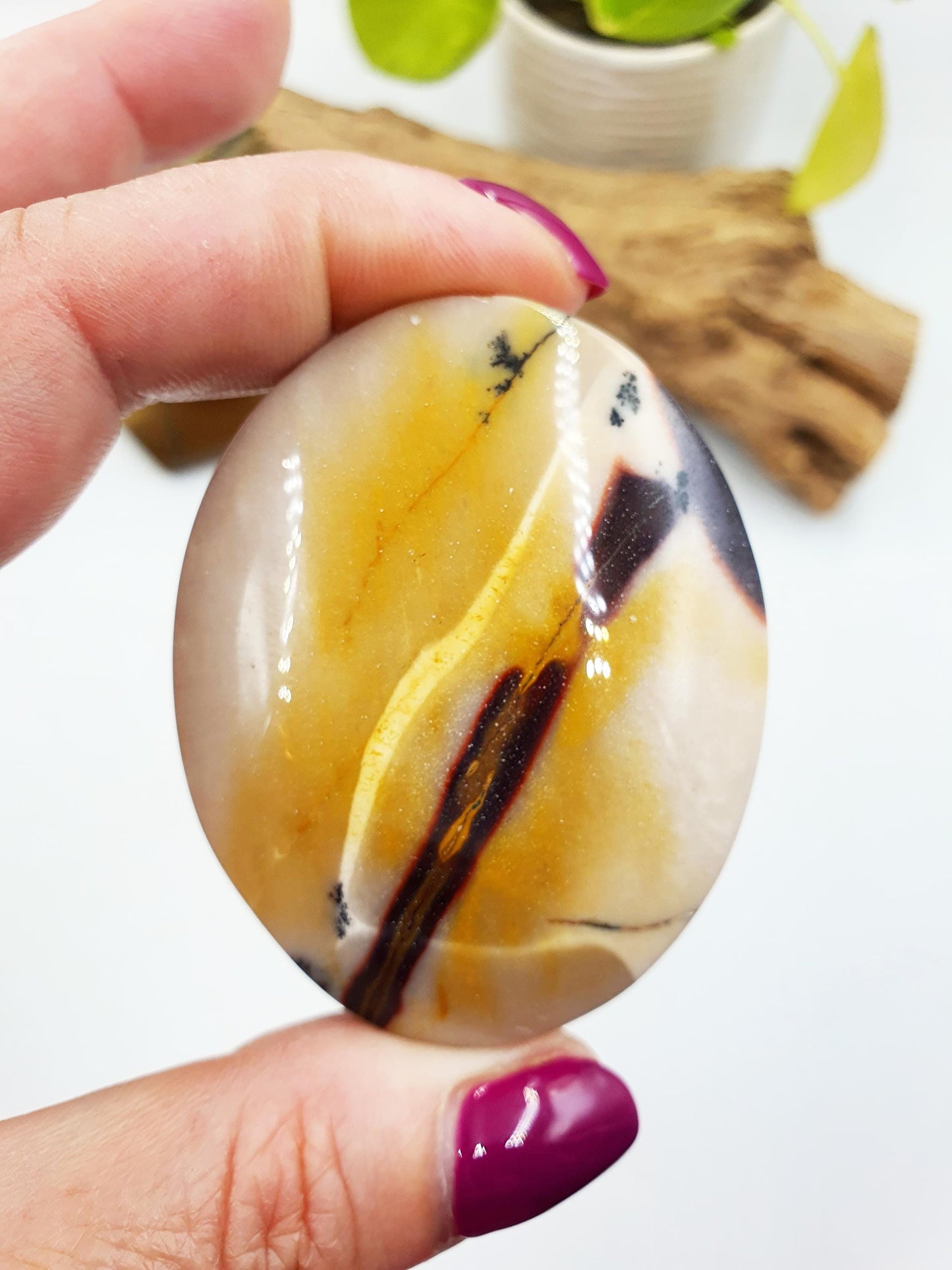 Unique Mookaite Jasper Palm with Dendritic / Mookaite Jasper Palm Stone / Pocket Stone / Meditation Palm / Reiki Crystal Palm - 90g