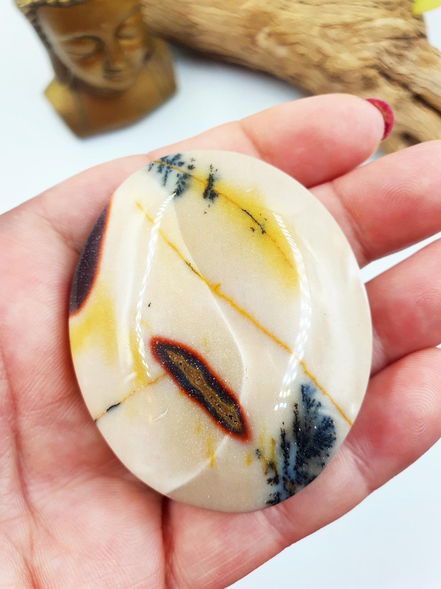 Unique Mookaite Jasper Palm with Dendritic / Mookaite Jasper Palm Stone / Pocket Stone / Meditation Palm / Reiki Crystal Palm - 90g