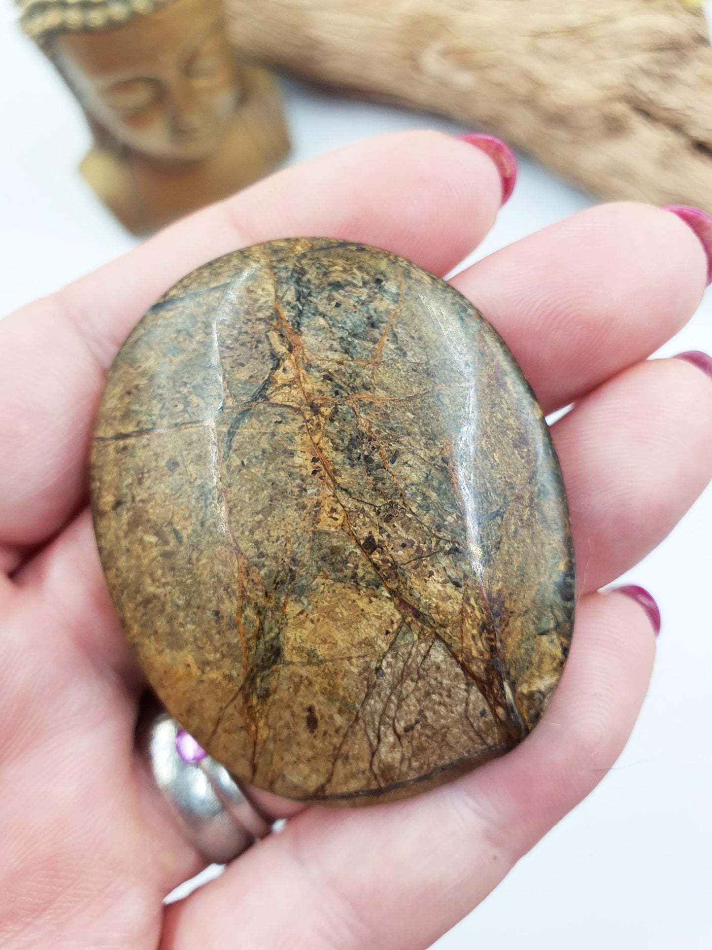Beautiful Bronzite Palm / Bronzite Palm Stone / Flat Palm Stone / Pocket Crystal / Meditation Palm / Reiki Crystal Palm - 50g