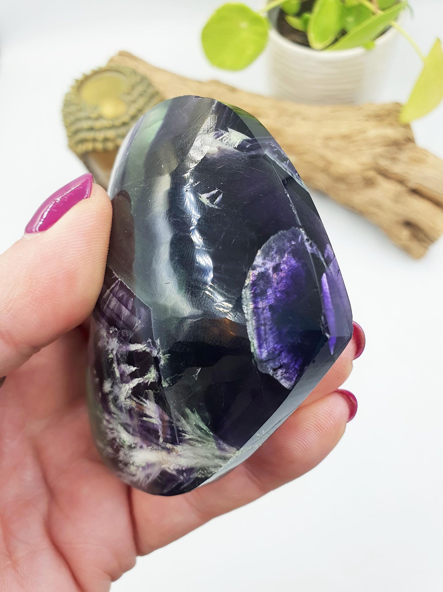 Large Stunning Feather Fluorite Puff Heart / Feather Fluorite Crystal Heart / Fluorite Heart / Crystal Heart - 230g