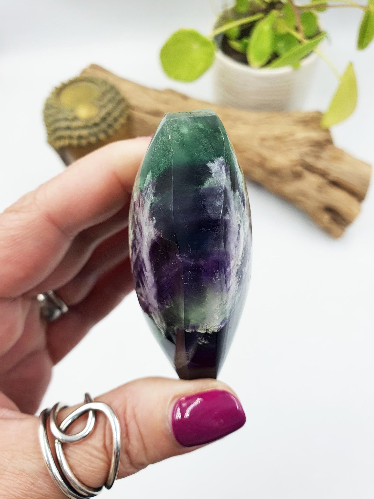 Large Stunning Feather Fluorite Puff Heart / Feather Fluorite Crystal Heart / Fluorite Heart / Crystal Heart - 230g