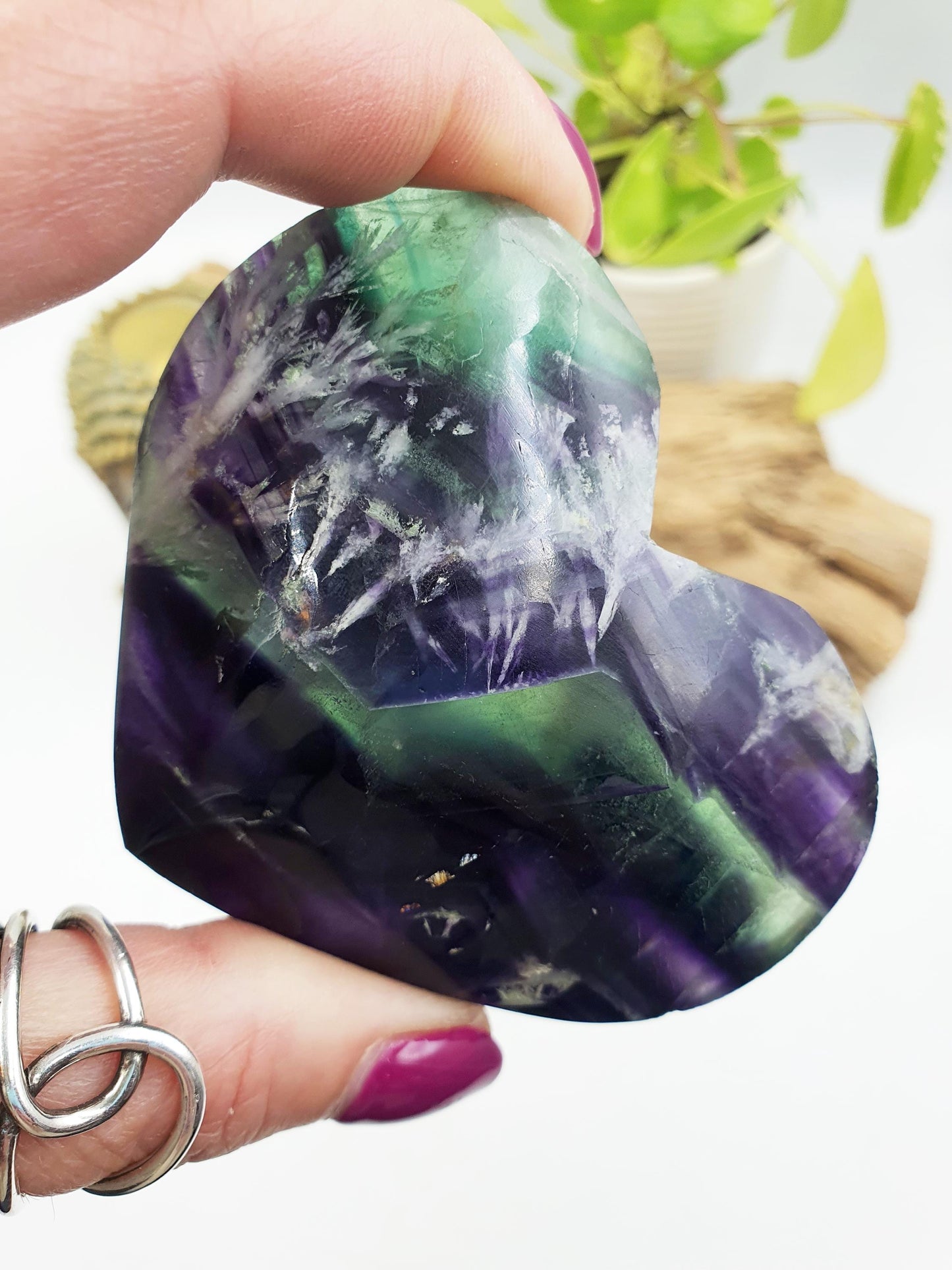 Large Stunning Feather Fluorite Puff Heart / Feather Fluorite Crystal Heart / Fluorite Heart / Crystal Heart - 230g