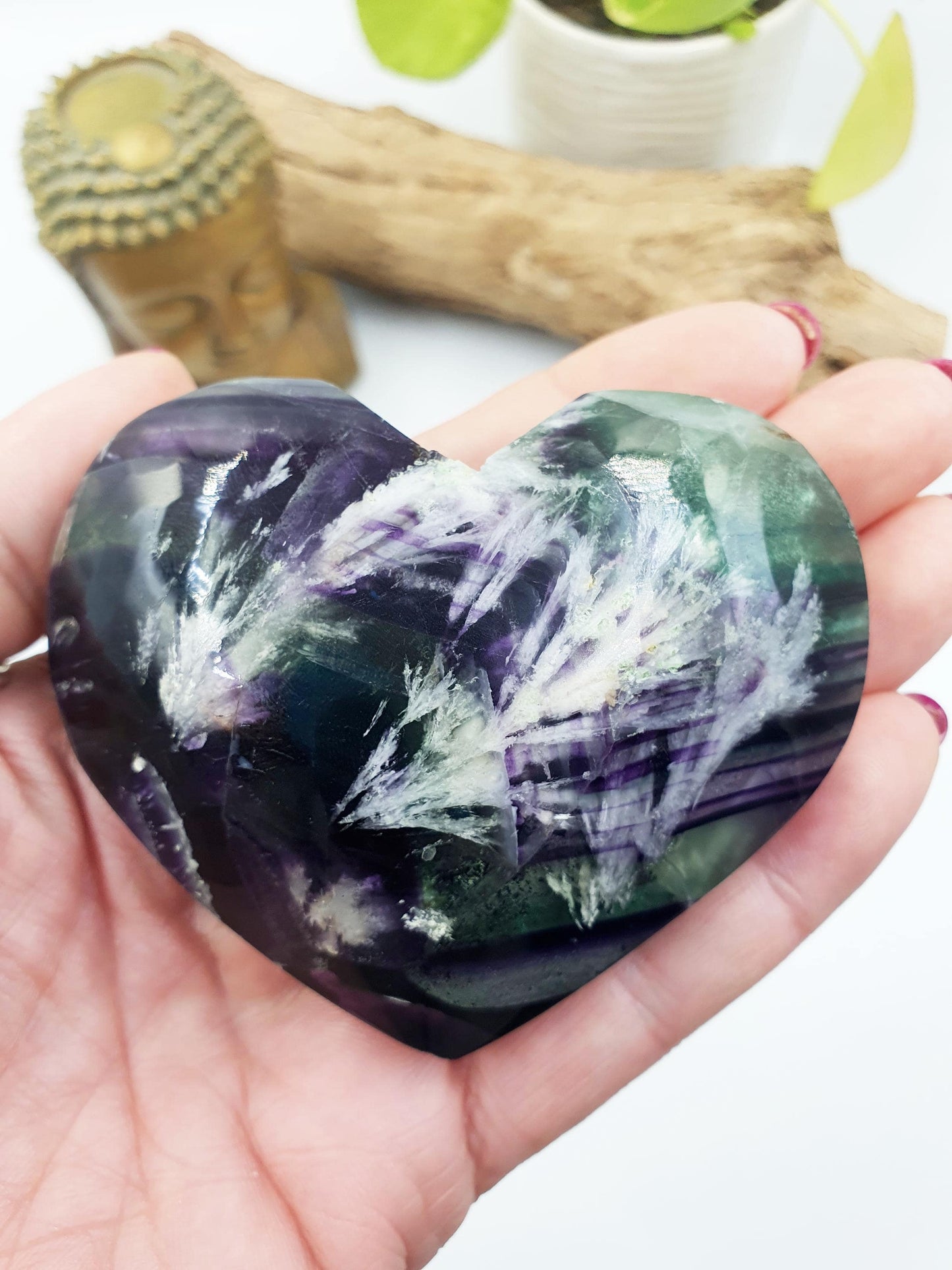 Large Stunning Feather Fluorite Puff Heart / Feather Fluorite Crystal Heart / Fluorite Heart / Crystal Heart - 230g