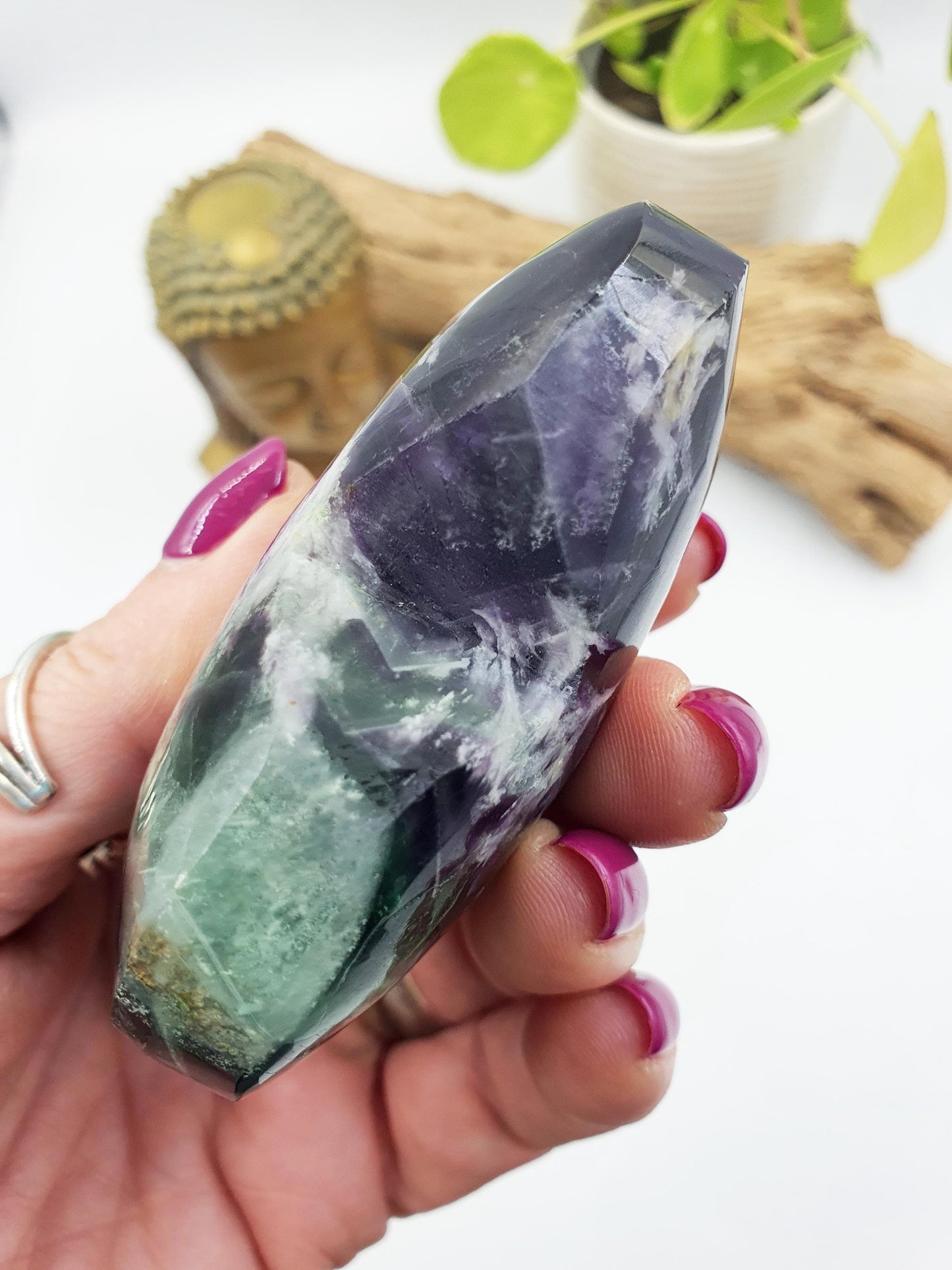 Large Stunning Feather Fluorite Puff Heart / Feather Fluorite Crystal Heart / Fluorite Heart / Crystal Heart - 230g