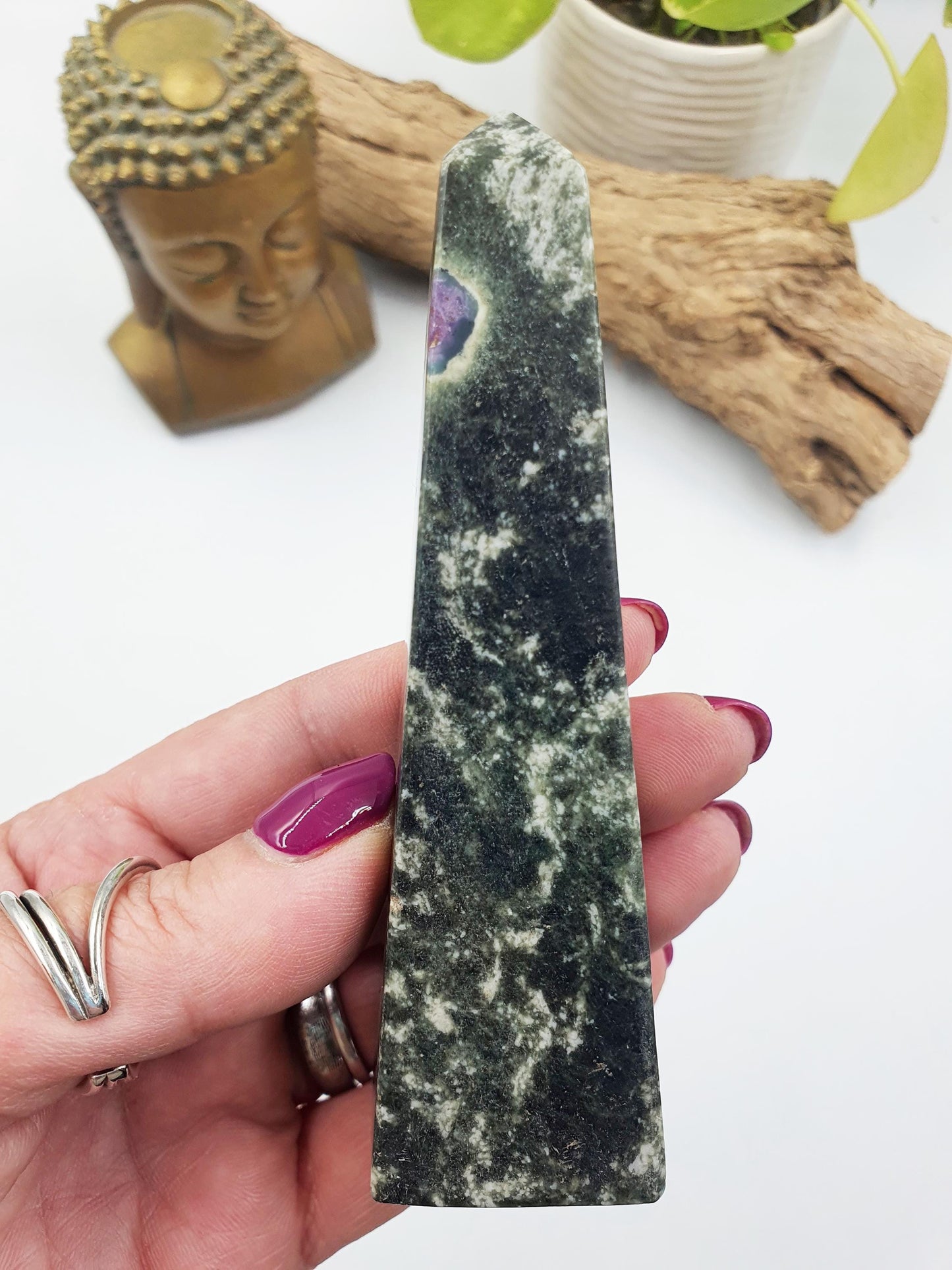 Fuchsite with Ruby Tower / Fuchsite with Ruby Obelisk / Fruchsite and Ruby Point / Healing Tower - 195g
