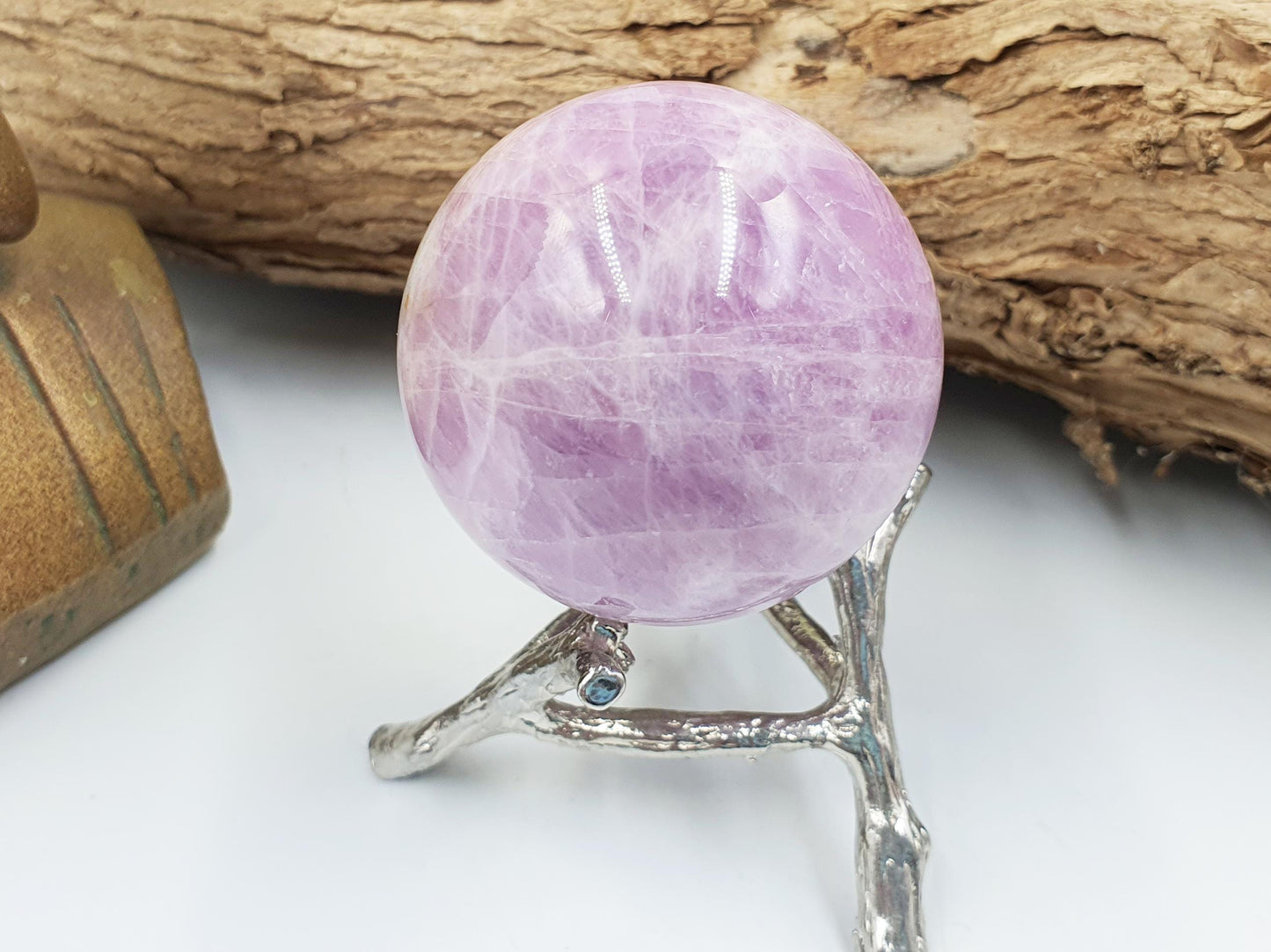 Beautiful Flashy High Grade Kunzite Sphere / Kunzite Crystal Ball / Kunzite Orb / Collectors Crystal - 45mm