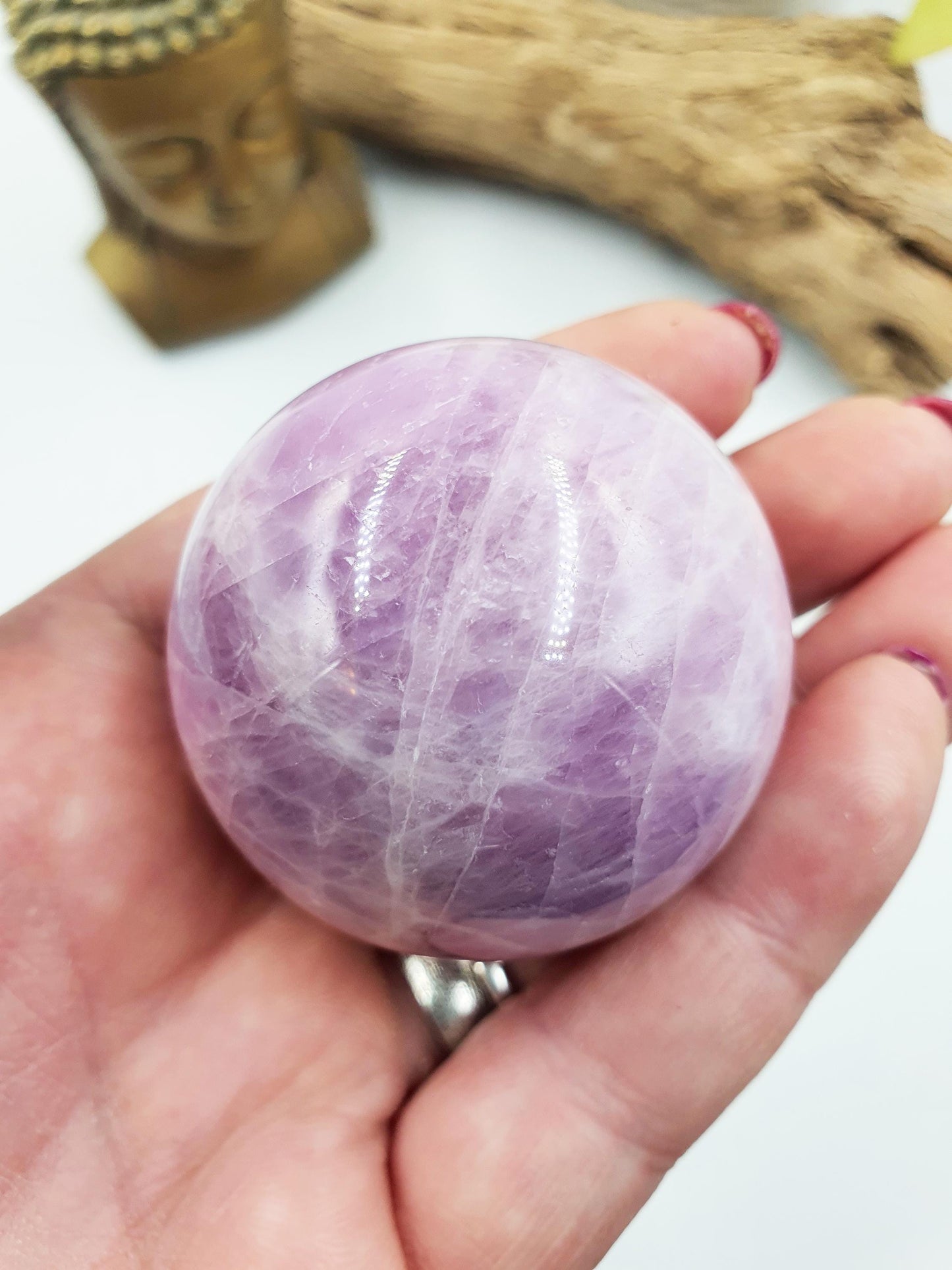 Beautiful Flashy High Grade Kunzite Sphere / Kunzite Crystal Ball / Kunzite Orb / Collectors Crystal - 45mm