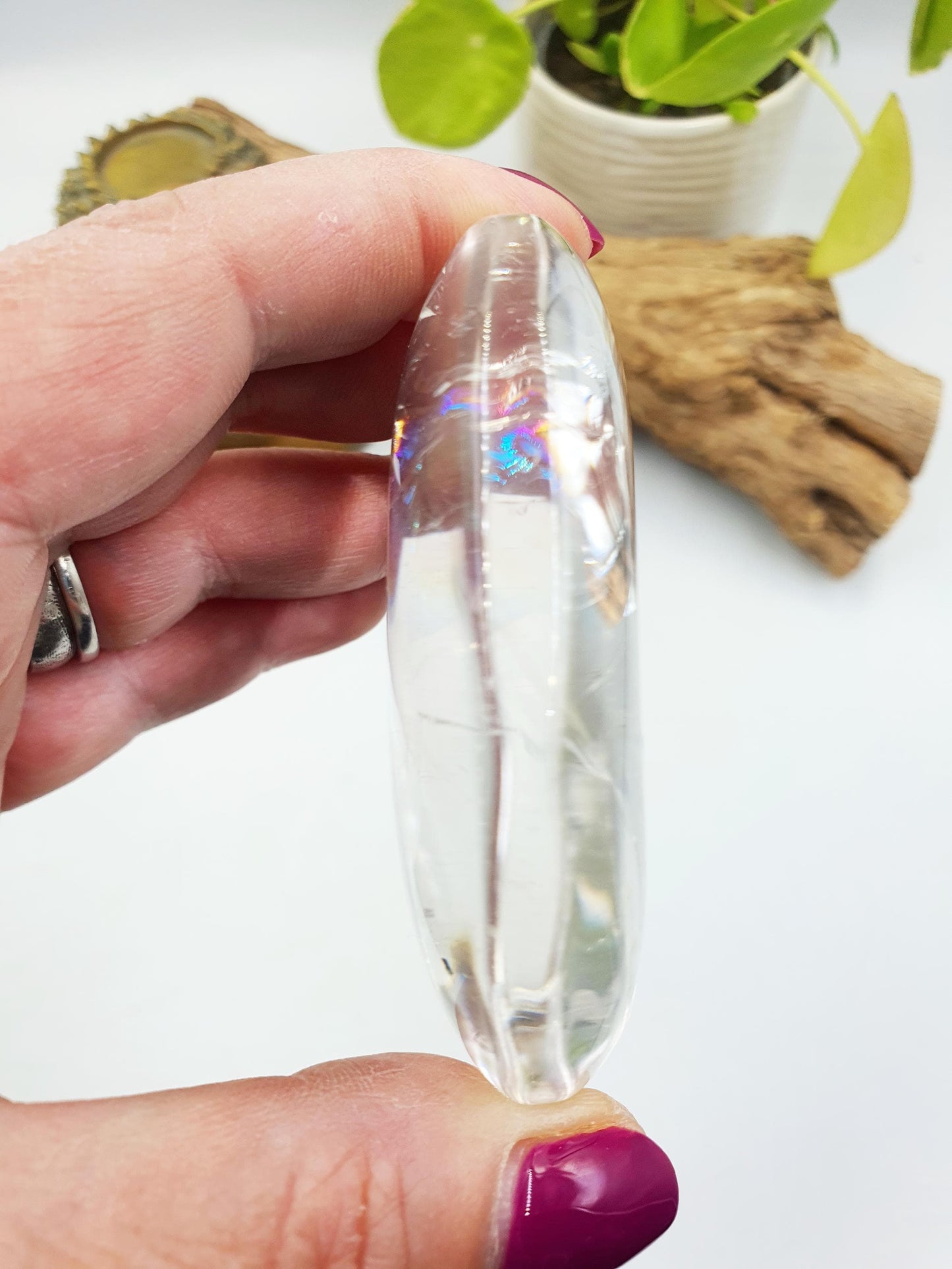 Beautiful Large Clear Quartz Palm with rainbows / Clear Quartz Palm Stone with shimmering inclusions/ Meditation Palm / Reiki Crystal - 150g