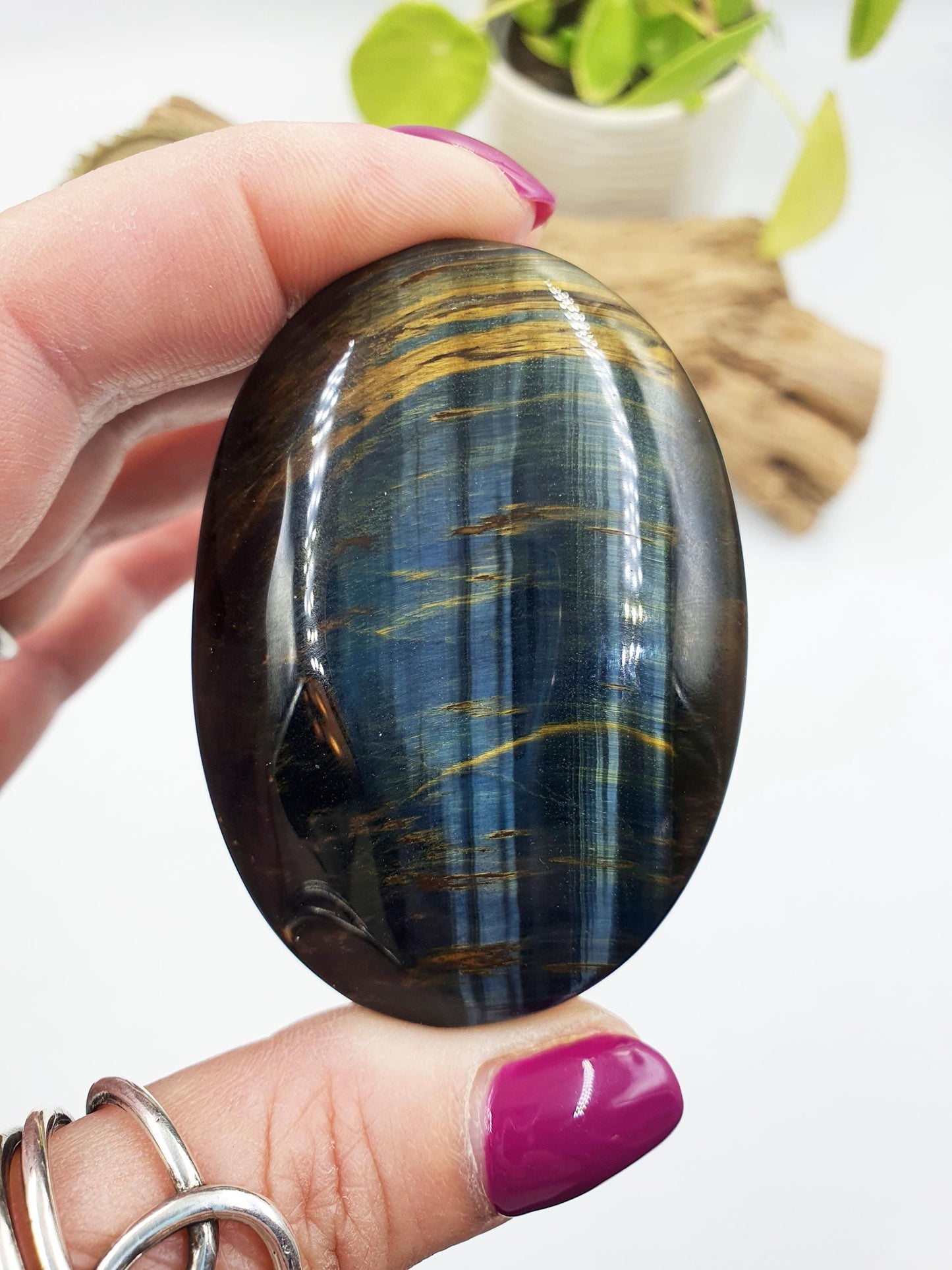 Stunning Blue Tiger's Eye Palm / Blue Tiger Eye Palm Stone / Pocket Crystal / Meditation Palm / Reiki Crystal Palm - 110g