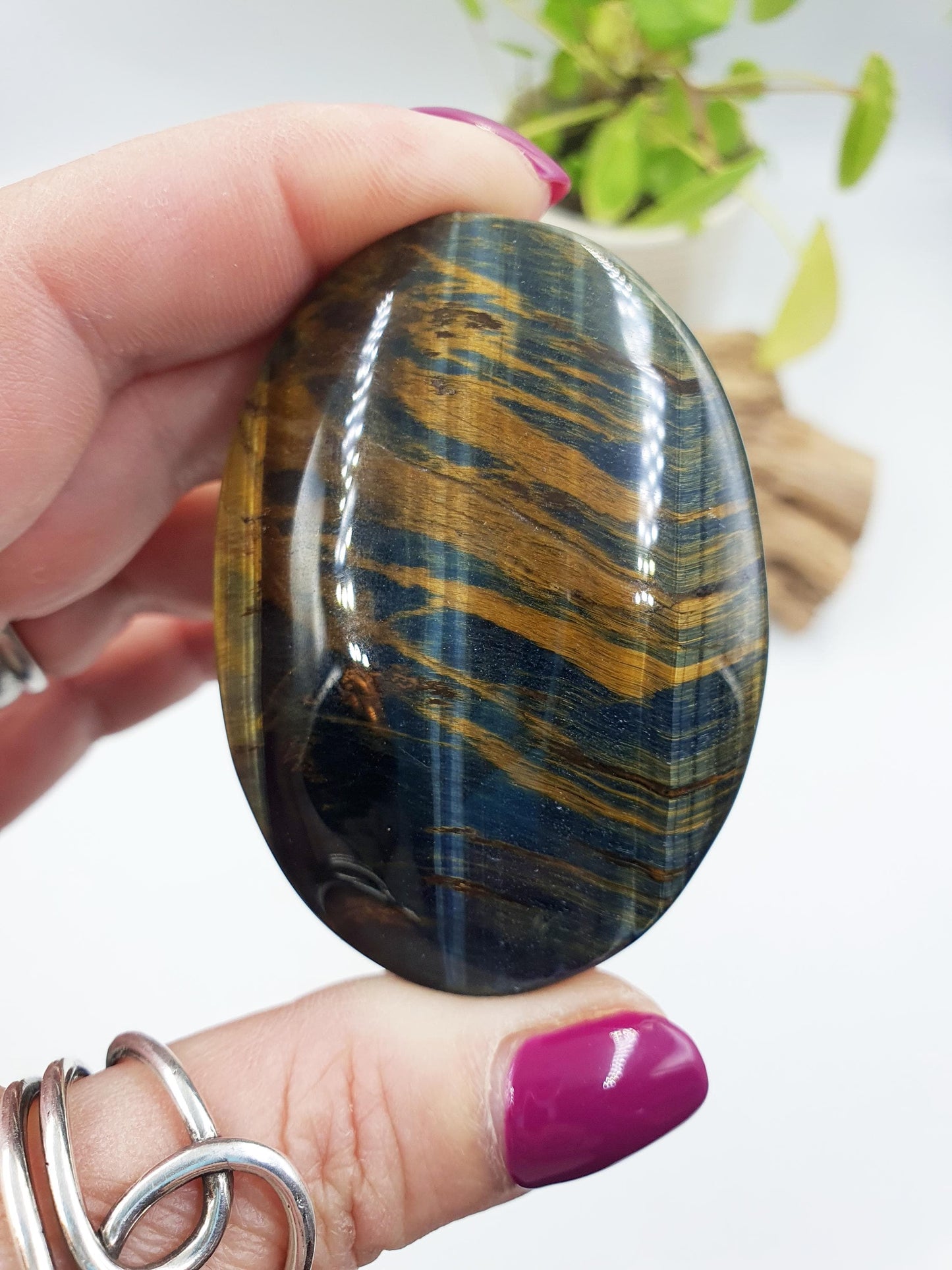 Stunning Blue Tiger's Eye Palm / Blue Tiger Eye Palm Stone / Pocket Crystal / Meditation Palm / Reiki Crystal Palm - 110g