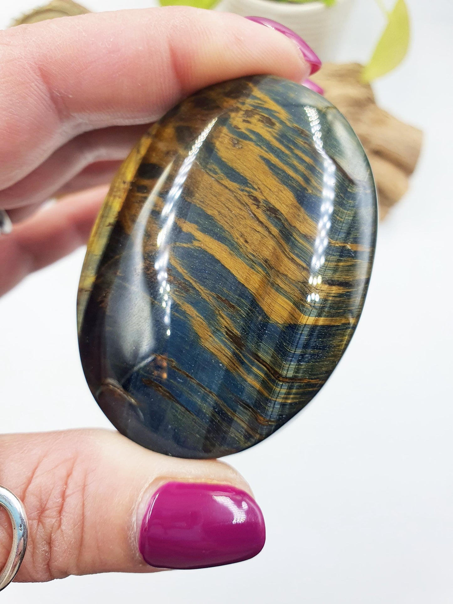 Stunning Blue Tiger's Eye Palm / Blue Tiger Eye Palm Stone / Pocket Crystal / Meditation Palm / Reiki Crystal Palm - 110g