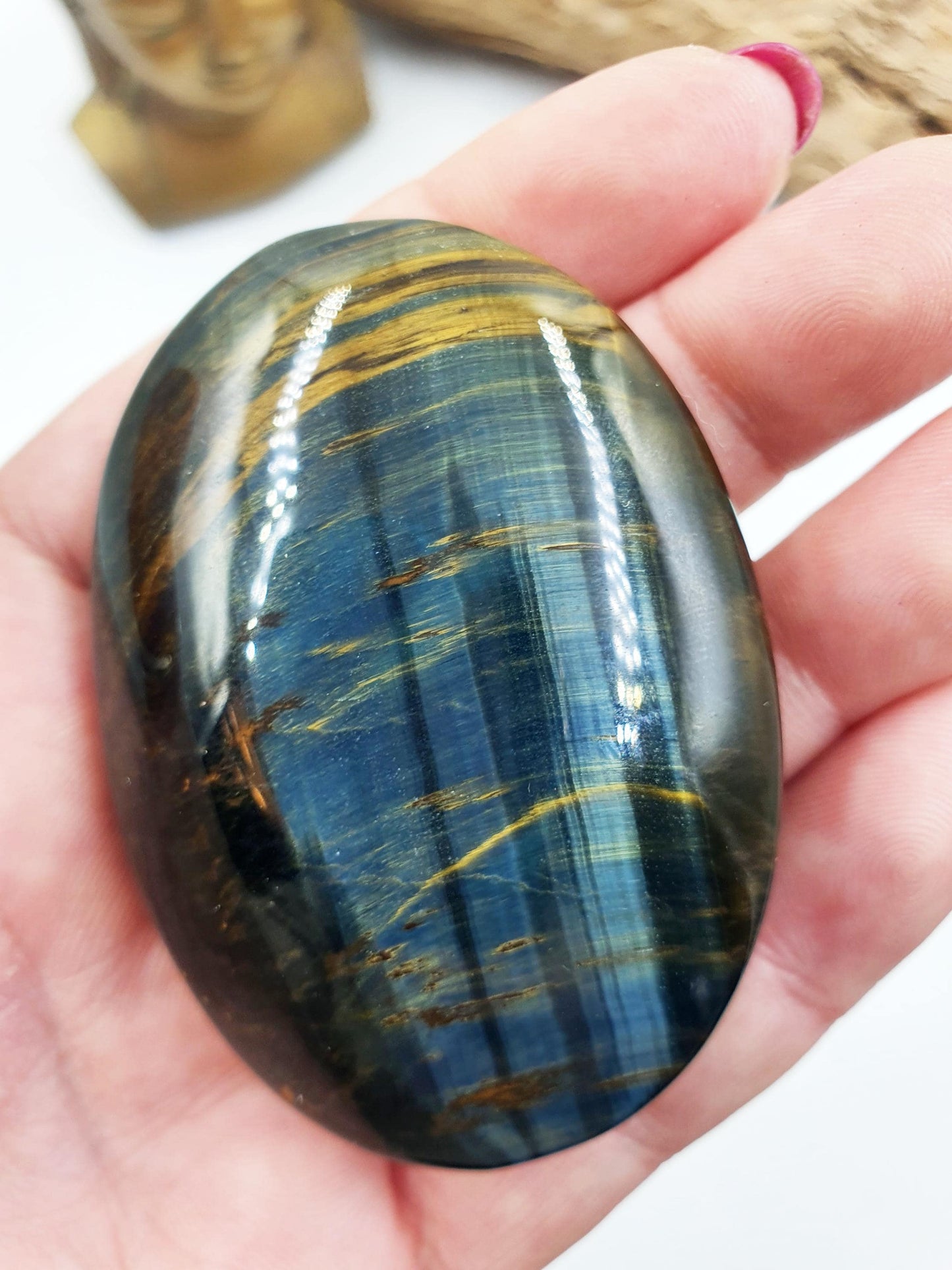 Stunning Blue Tiger's Eye Palm / Blue Tiger Eye Palm Stone / Pocket Crystal / Meditation Palm / Reiki Crystal Palm - 110g