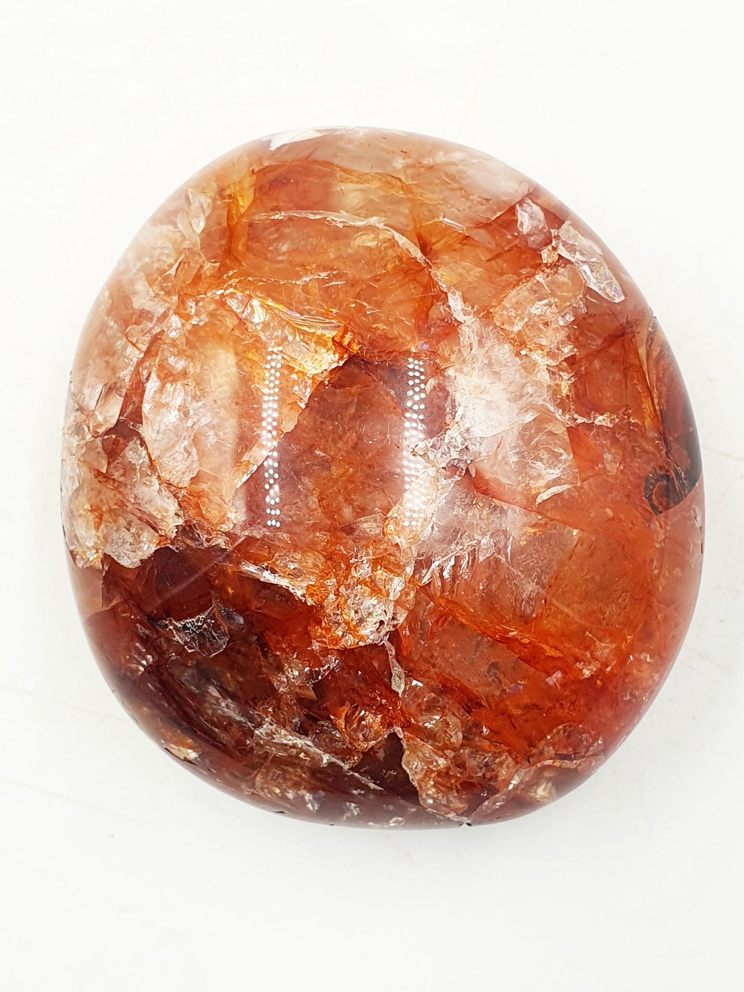 Sparkly Fire Quartz Palm with rainbows / Hematoid Quartz Palm / Healing Palm Stone / Meditation Palm / Reiki Crystal Palm - 140g