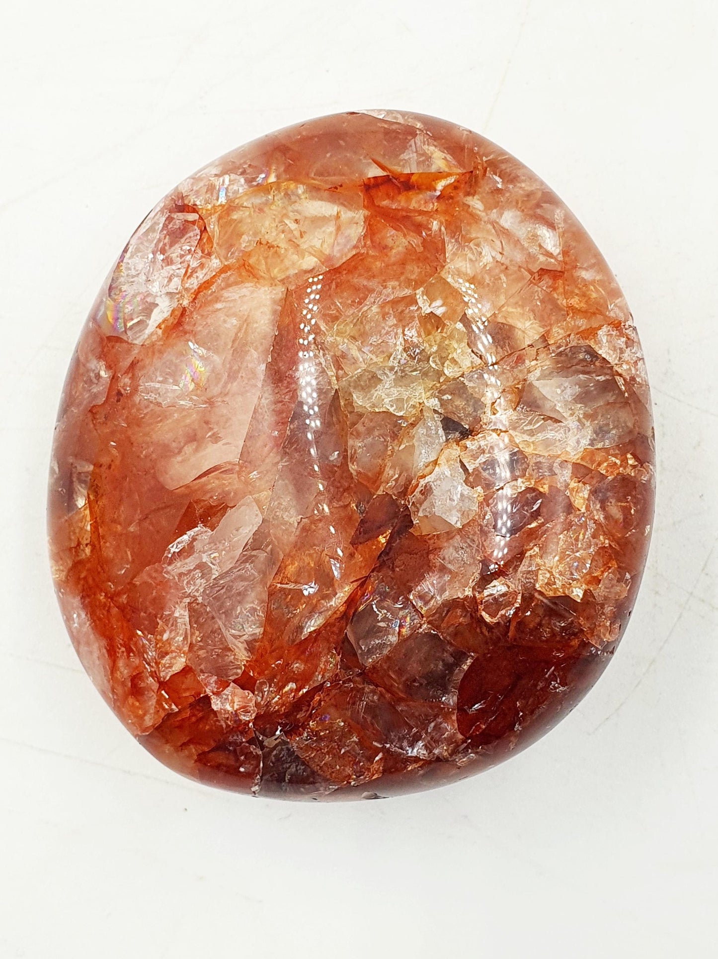 Sparkly Fire Quartz Palm with rainbows / Hematoid Quartz Palm / Healing Palm Stone / Meditation Palm / Reiki Crystal Palm - 140g