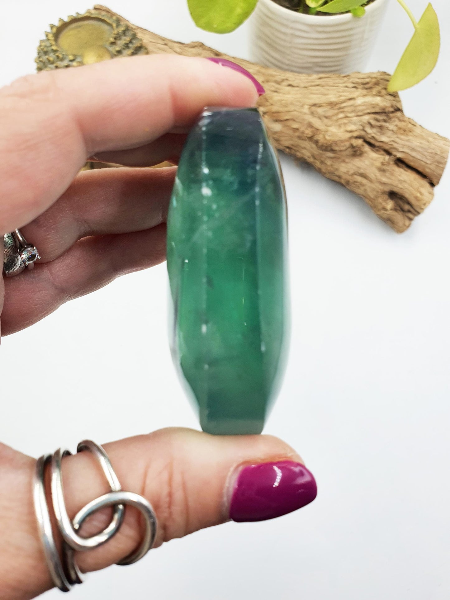 Flashy Fluorite Palm with Rainbows / Fluorite Palm Stone / Large Purple and Green Fluorite Palm Stone / Meditation Palm - 175g