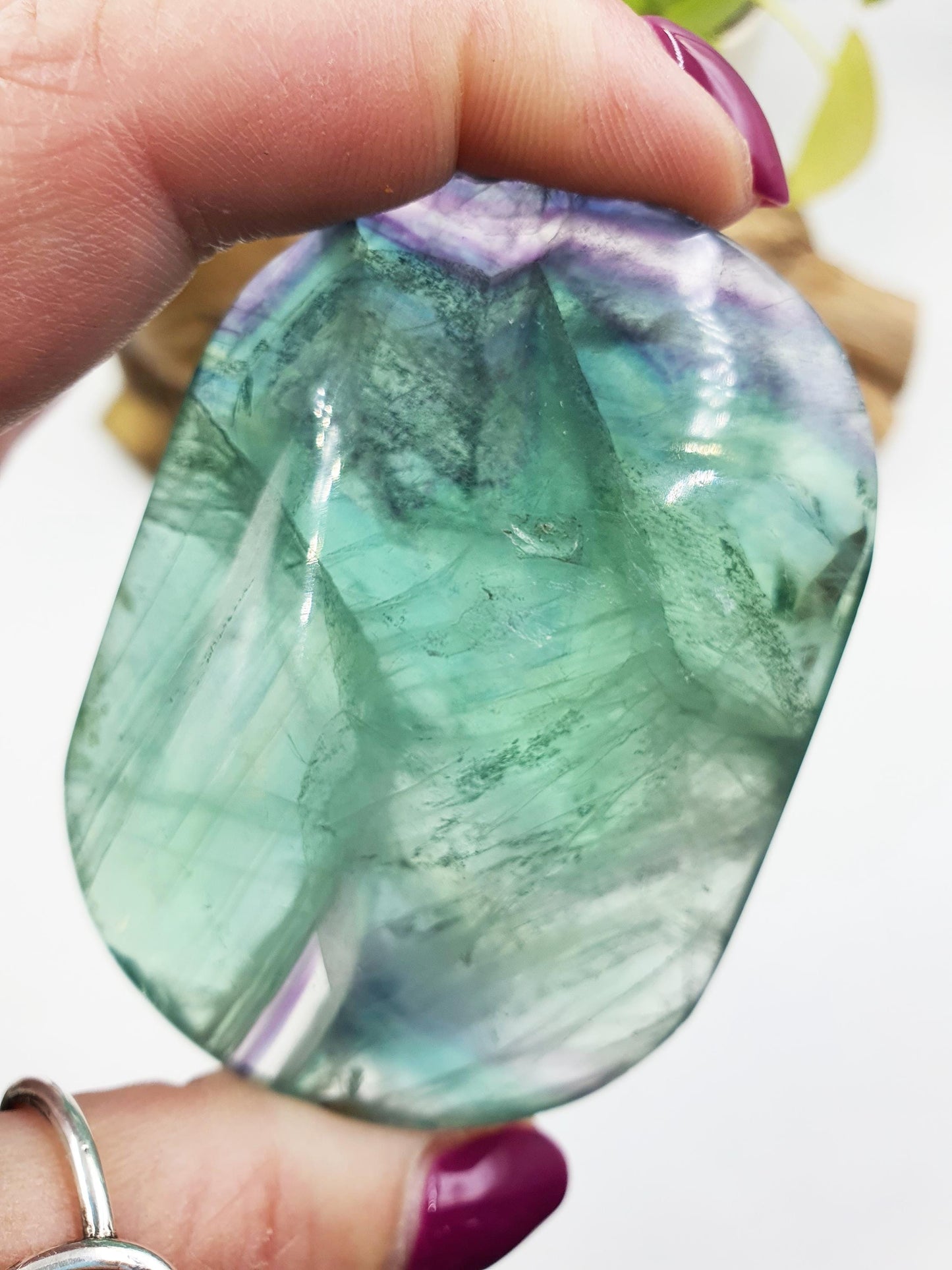 Flashy Fluorite Palm with Rainbows / Fluorite Palm Stone / Large Purple and Green Fluorite Palm Stone / Meditation Palm - 175g