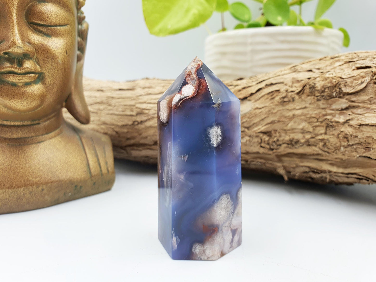 Pretty Blue Flower Agate Point / Sakura Agate Tower / Blue Flower Agate Crystal Obelisk / Healing Tower - 105g